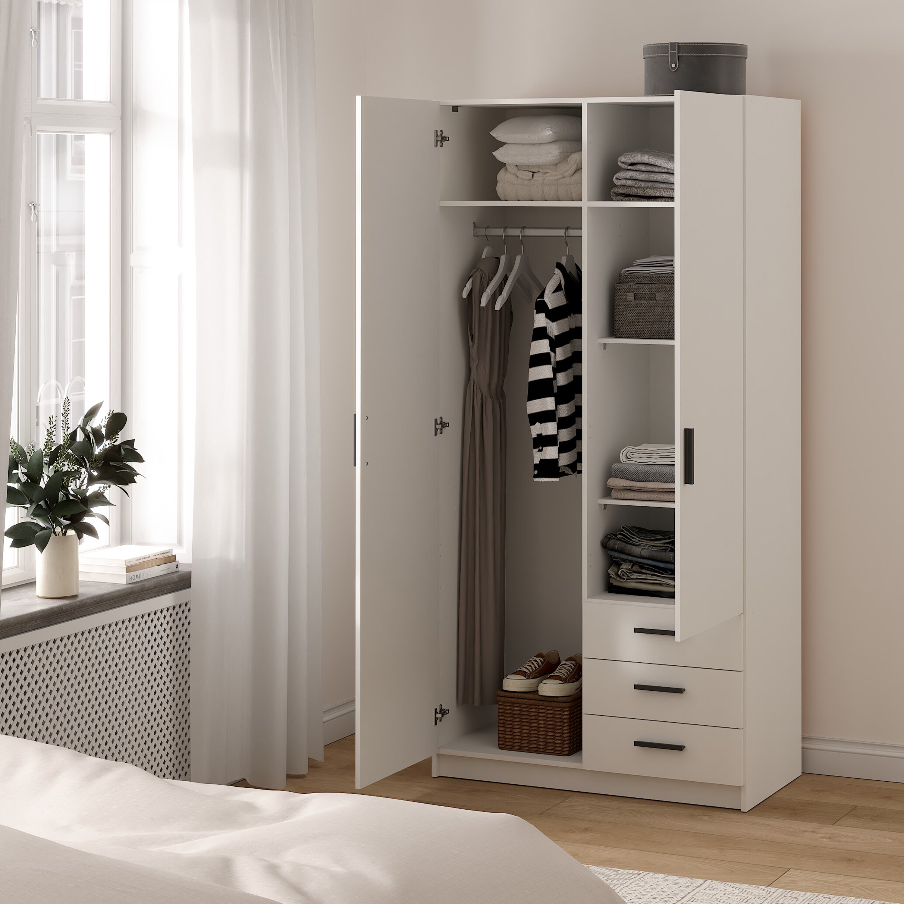 Sprint Wardrobe with 2 Doors + 3 Drawers in White