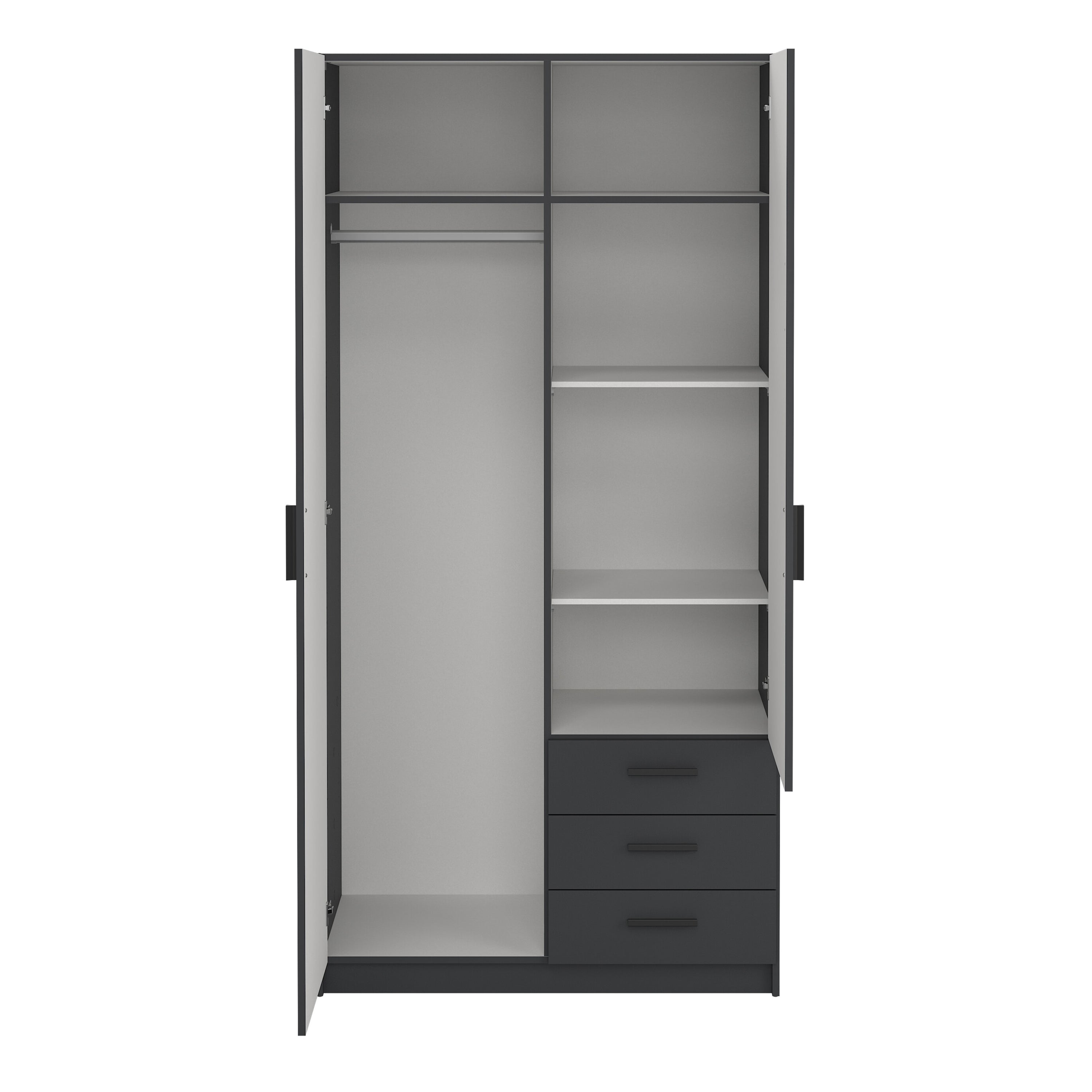 Sprint Wardrobe with 2 Doors + 3 Drawers in Matt Grey
