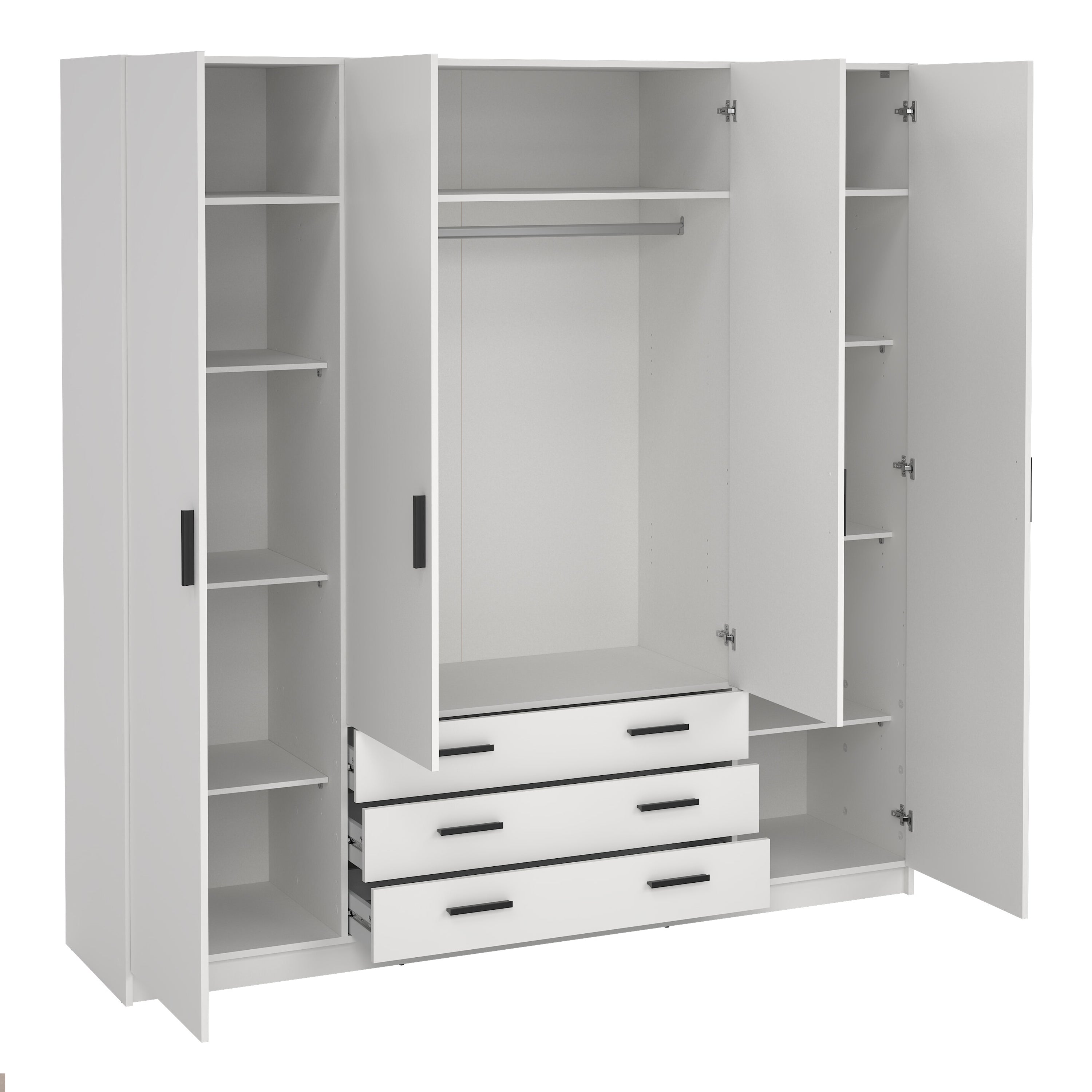 Sprint Wardrobe with 4 Doors + 3 Drawers in White