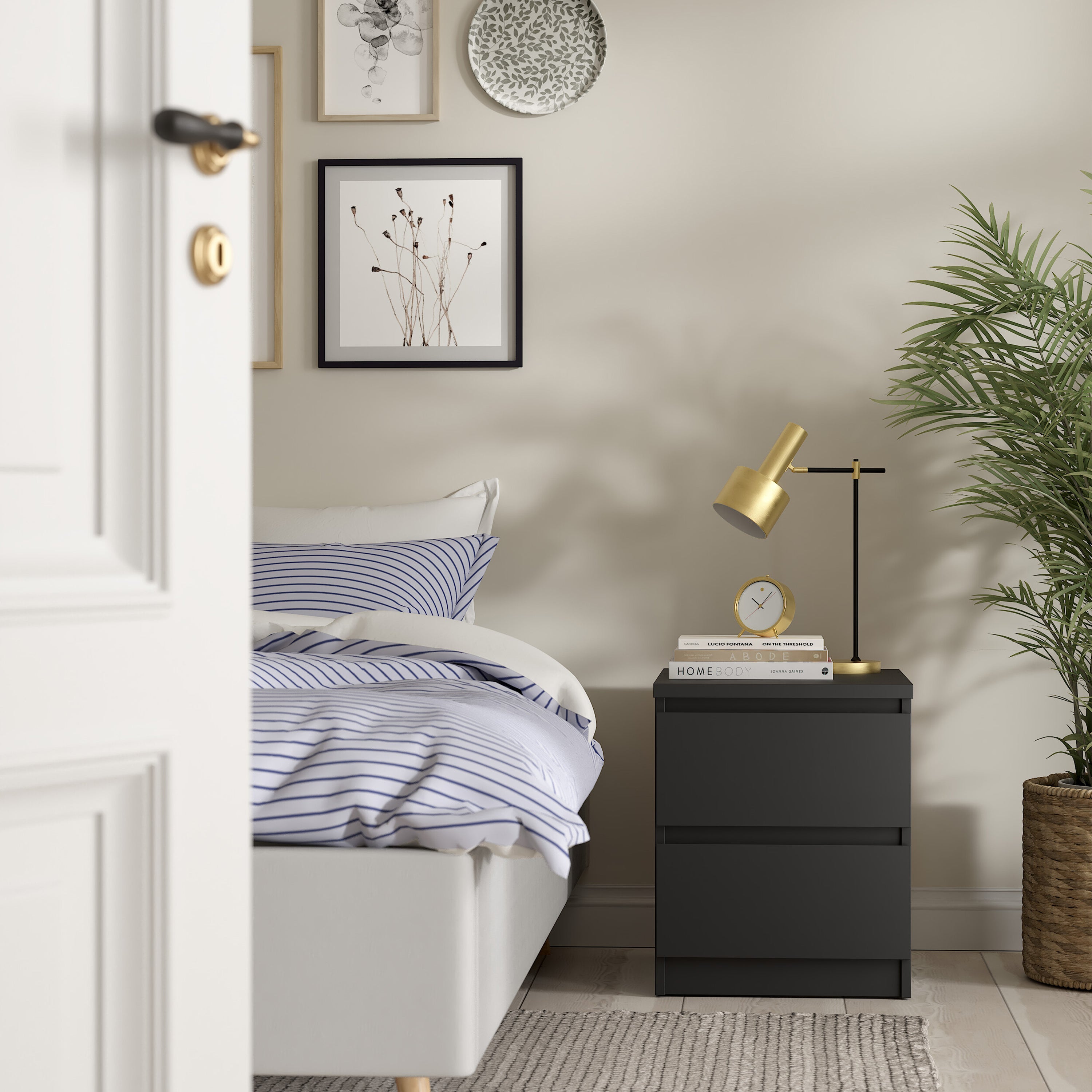 Naia Bedside 2 drawers in Matt Black – FTG, view 5