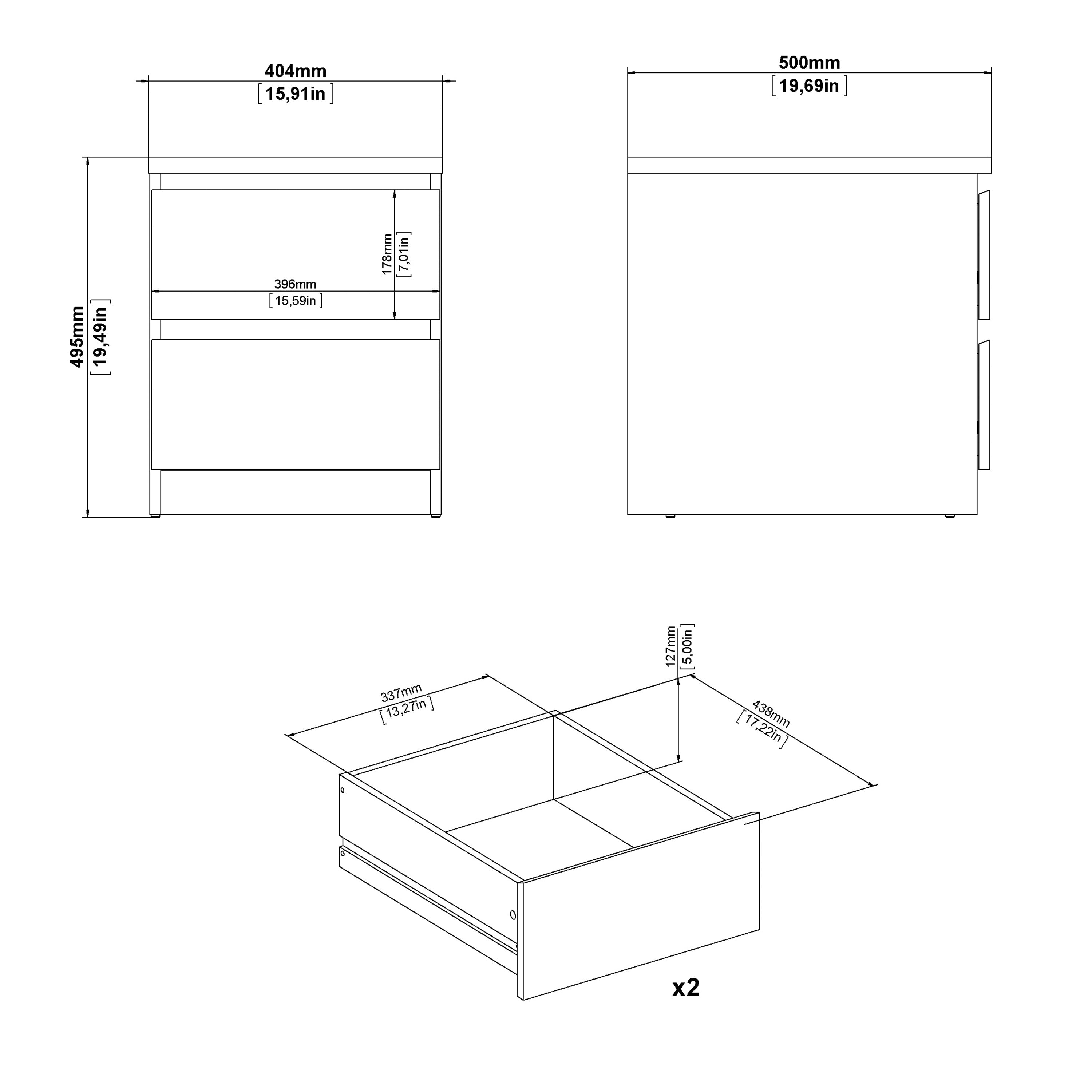 Naia Bedside 2 drawers in Matt Black – FTG, view 9