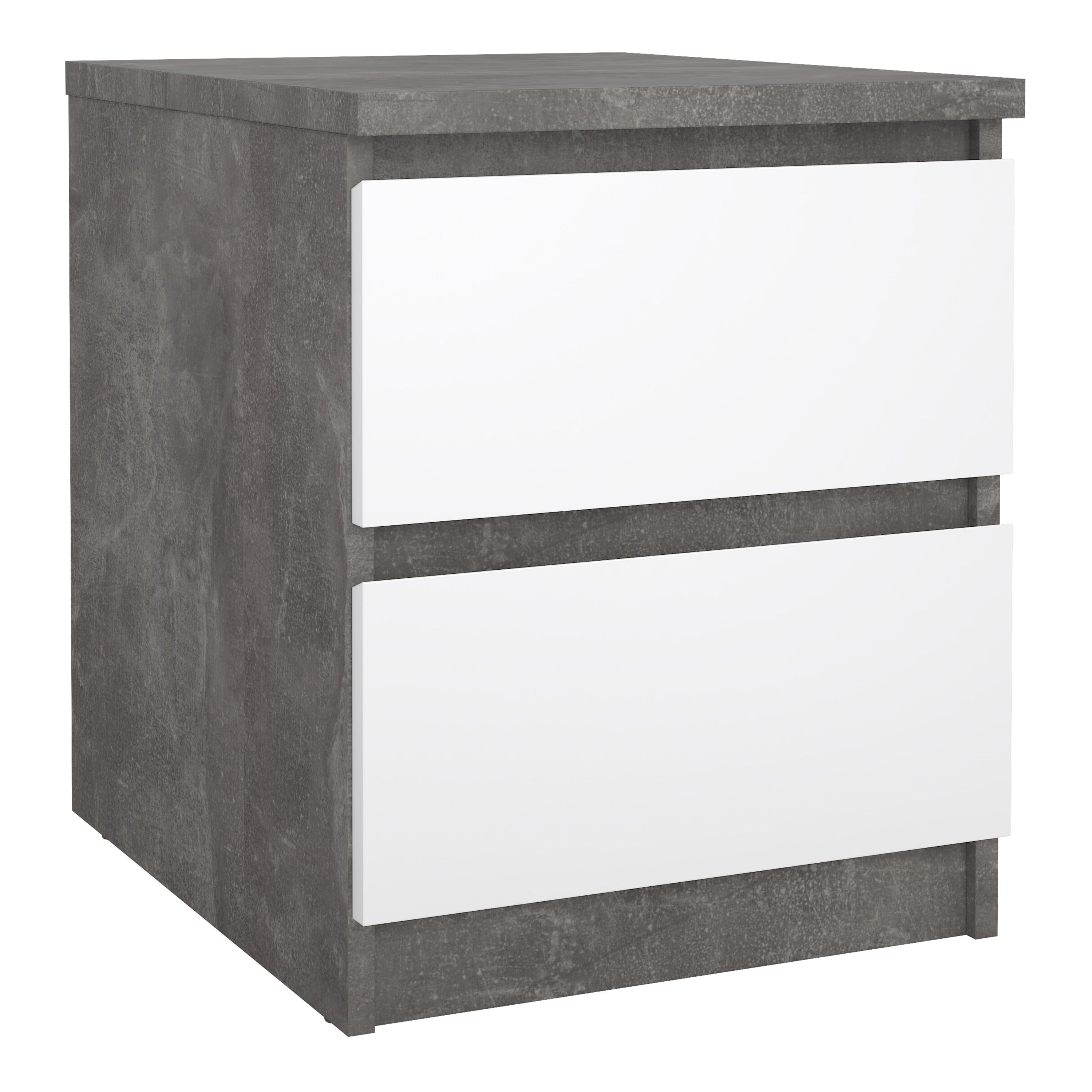 Naia Bedside 2 drawers in Concrete/White high gloss – FTG