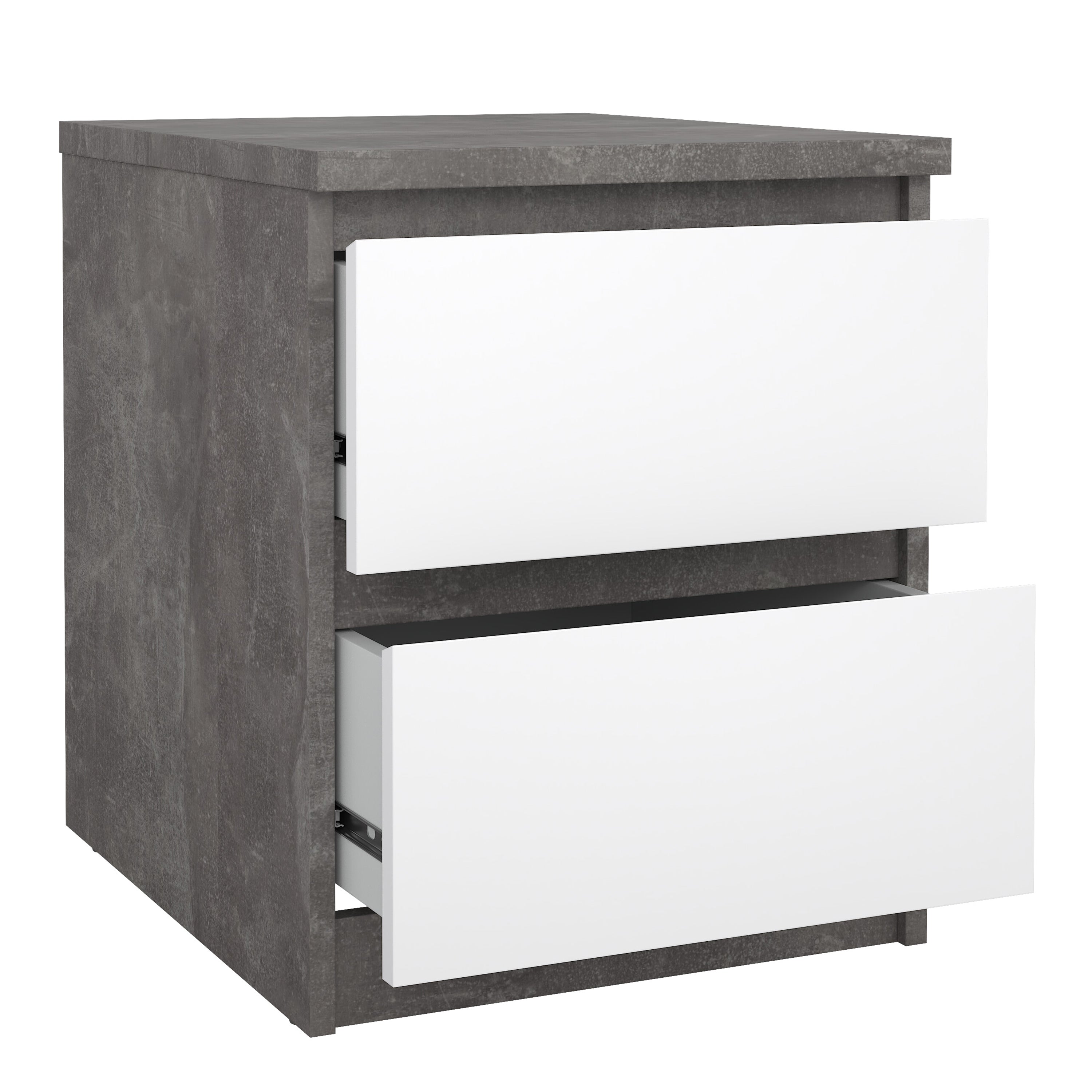 Naia Bedside 2 drawers in Concrete/White high gloss – FTG, view 4