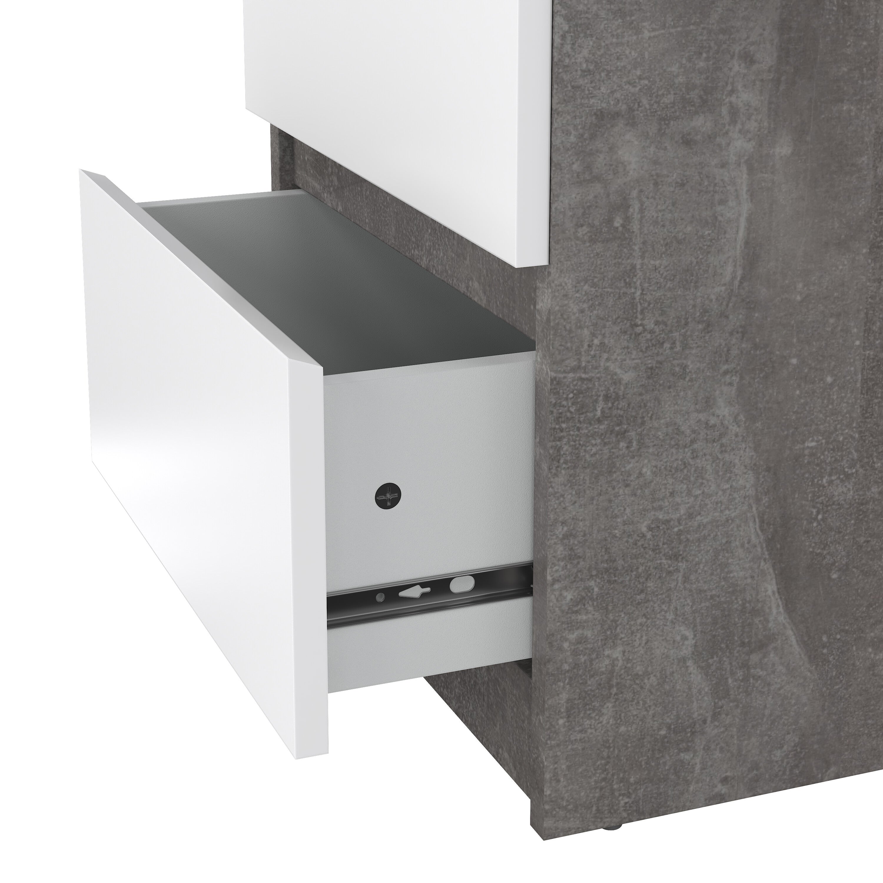 Naia Bedside 2 drawers in Concrete/White high gloss – FTG, view 7