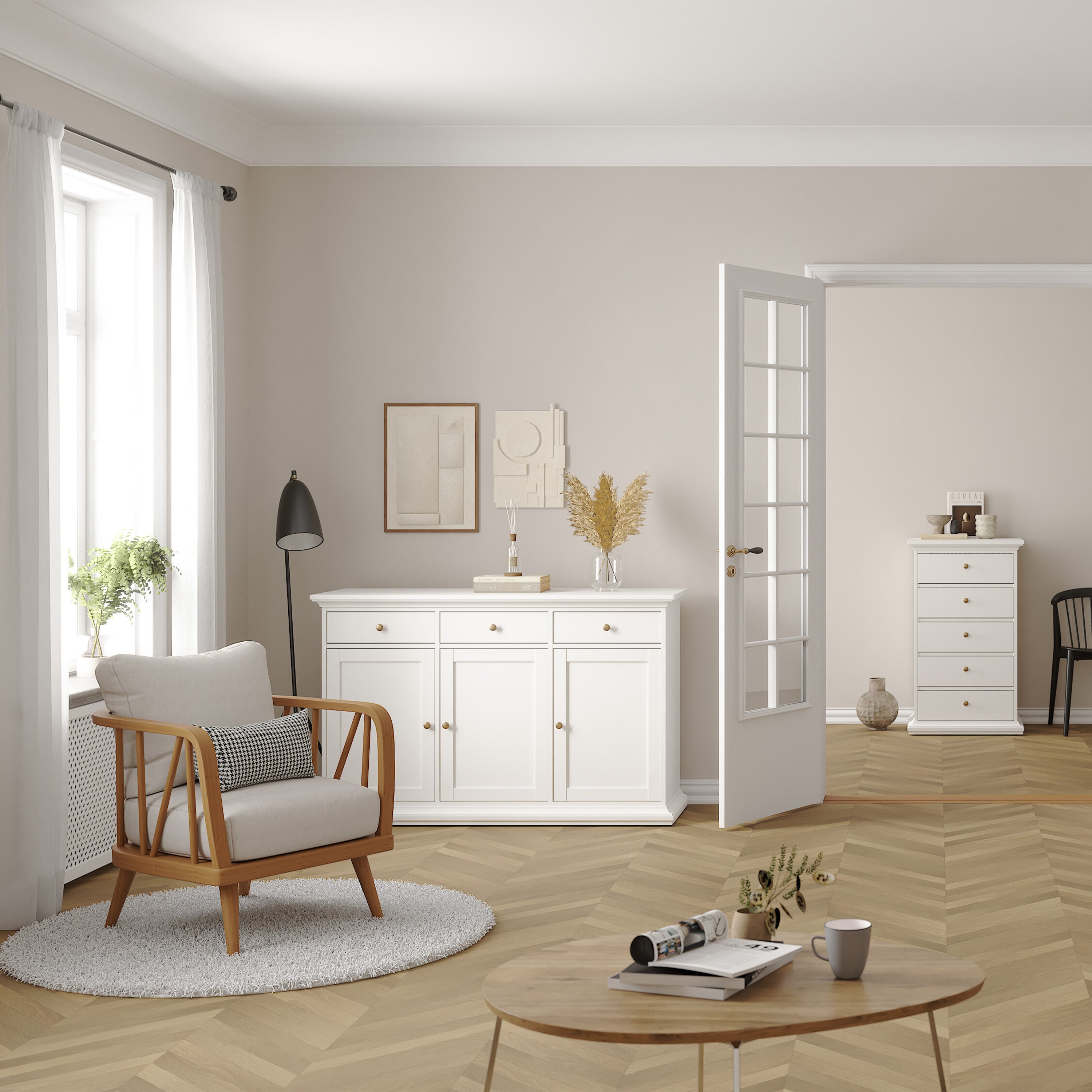 Paris Sideboard with 3 doors and 3 drawers in White – FTG, view 7