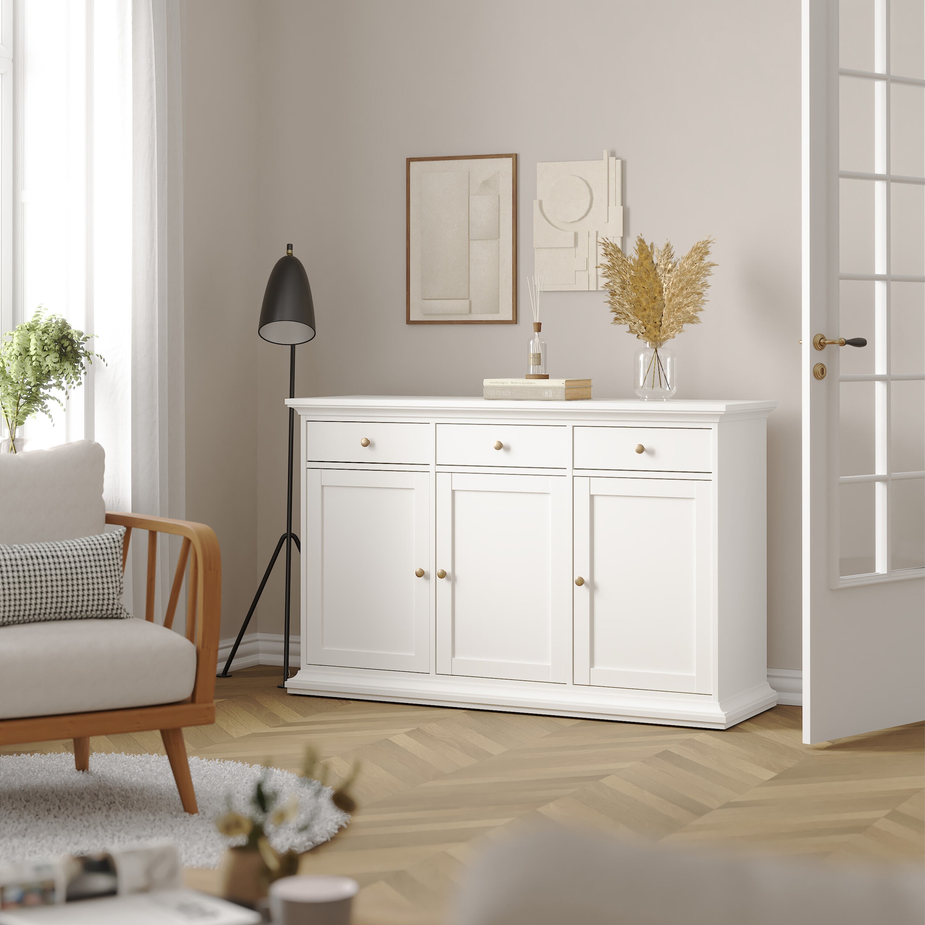 Paris Sideboard with 3 doors and 3 drawers in White – FTG, view 8