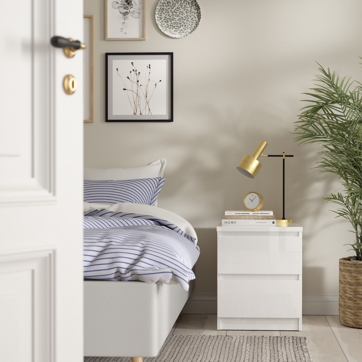 Naia Bedside 2 drawers in White high gloss – FTG, view 3