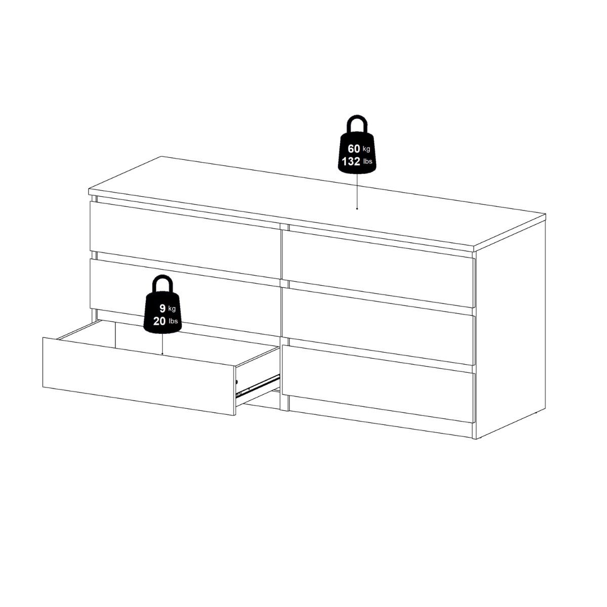 Naia Wide Chest of 6 Drawers (3+3) in Cashmere Jackson Hickory – FTG, view 10