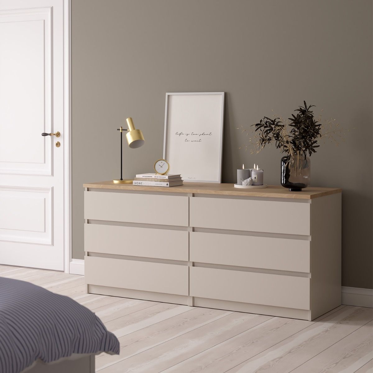 Naia Wide Chest of 6 Drawers (3+3) in Cashmere Jackson Hickory – FTG, view 2