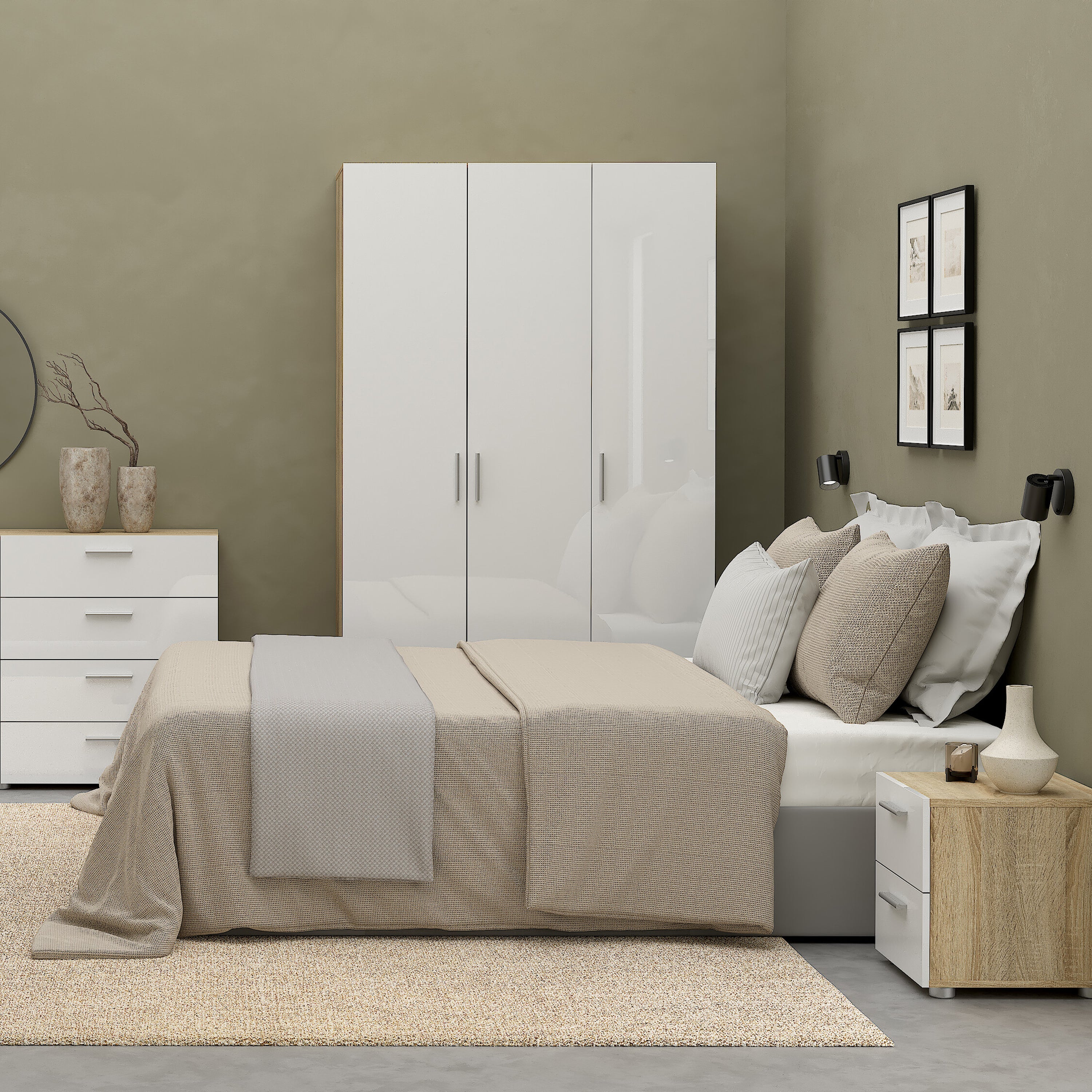Pepe Bedside 2 Drawers in Oak with White High Gloss – FTG, view 6