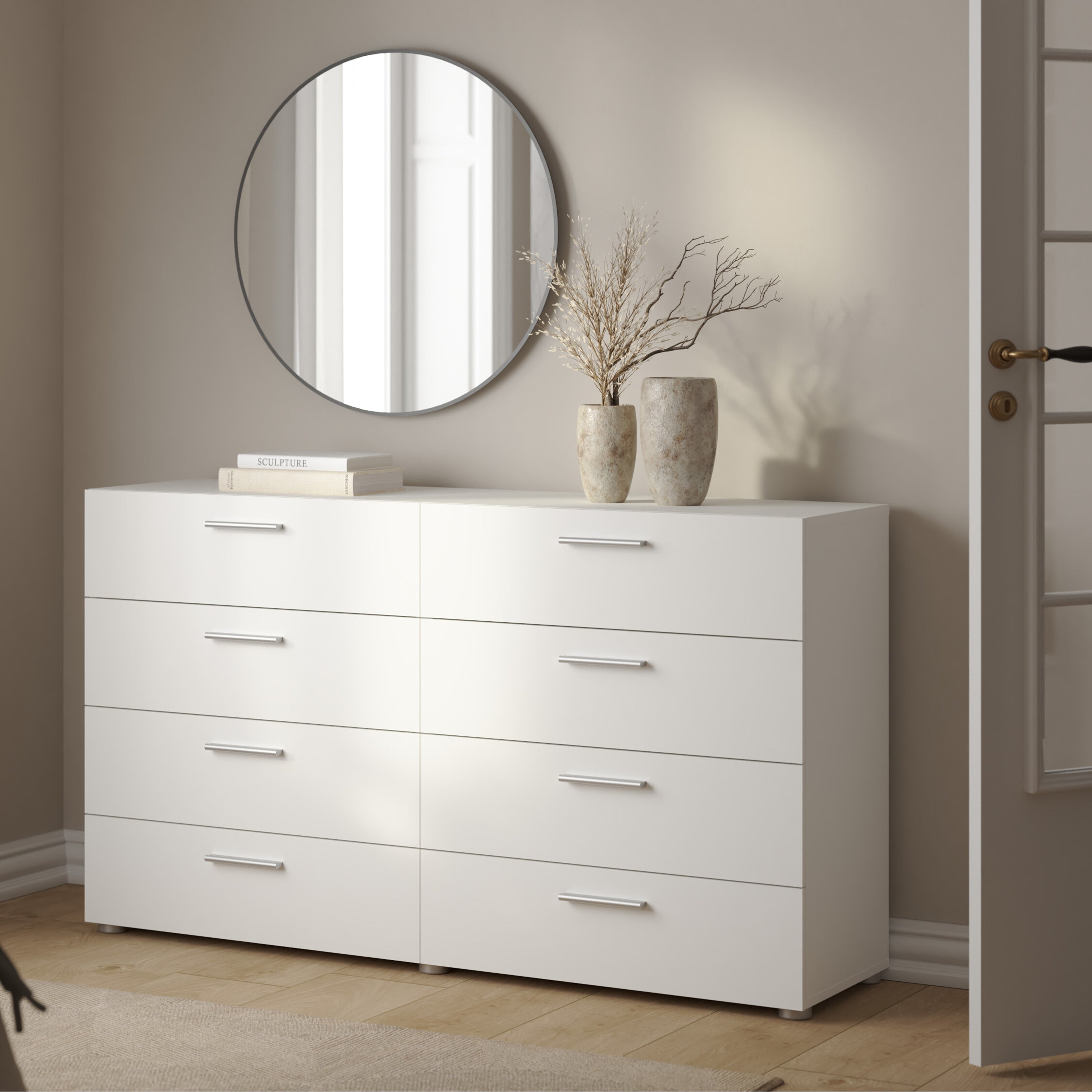 Pepe Wide Chest of 8 Drawers (4+4) in White – FTG, view 7