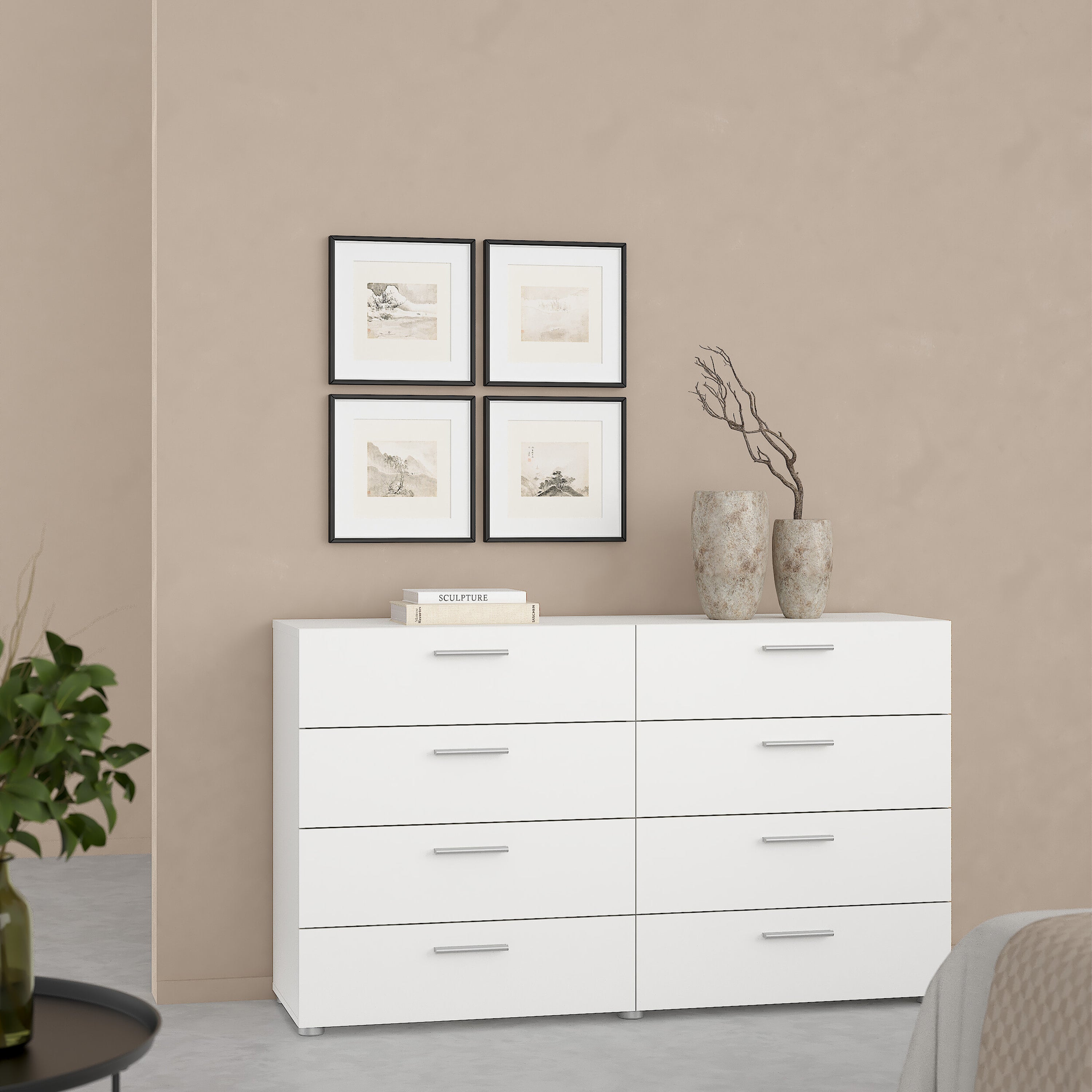 Pepe Wide Chest of 8 Drawers (4+4) in White – FTG, view 8