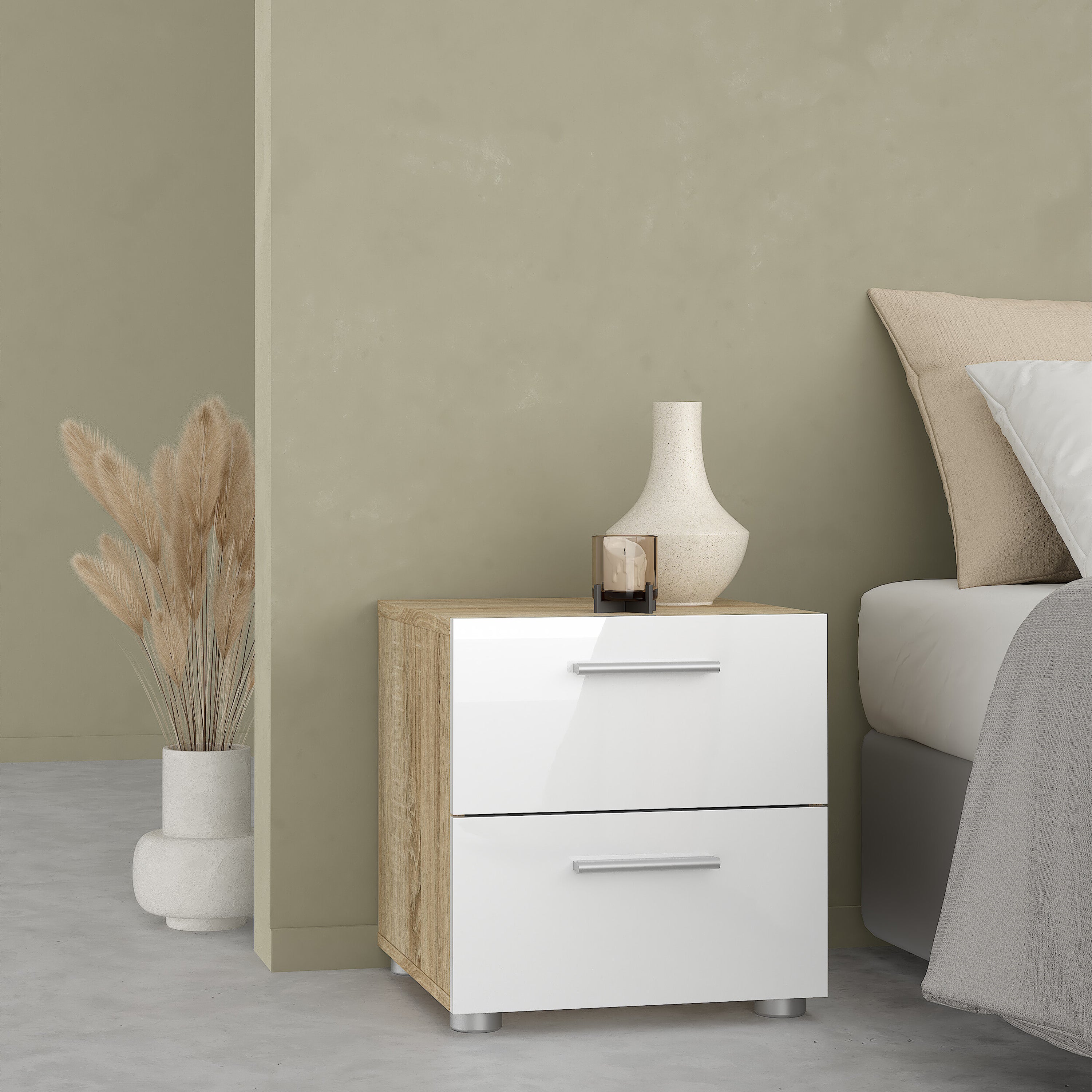 Pepe Bedside 2 Drawers in Oak structure/White High Gloss – FTG, view 5