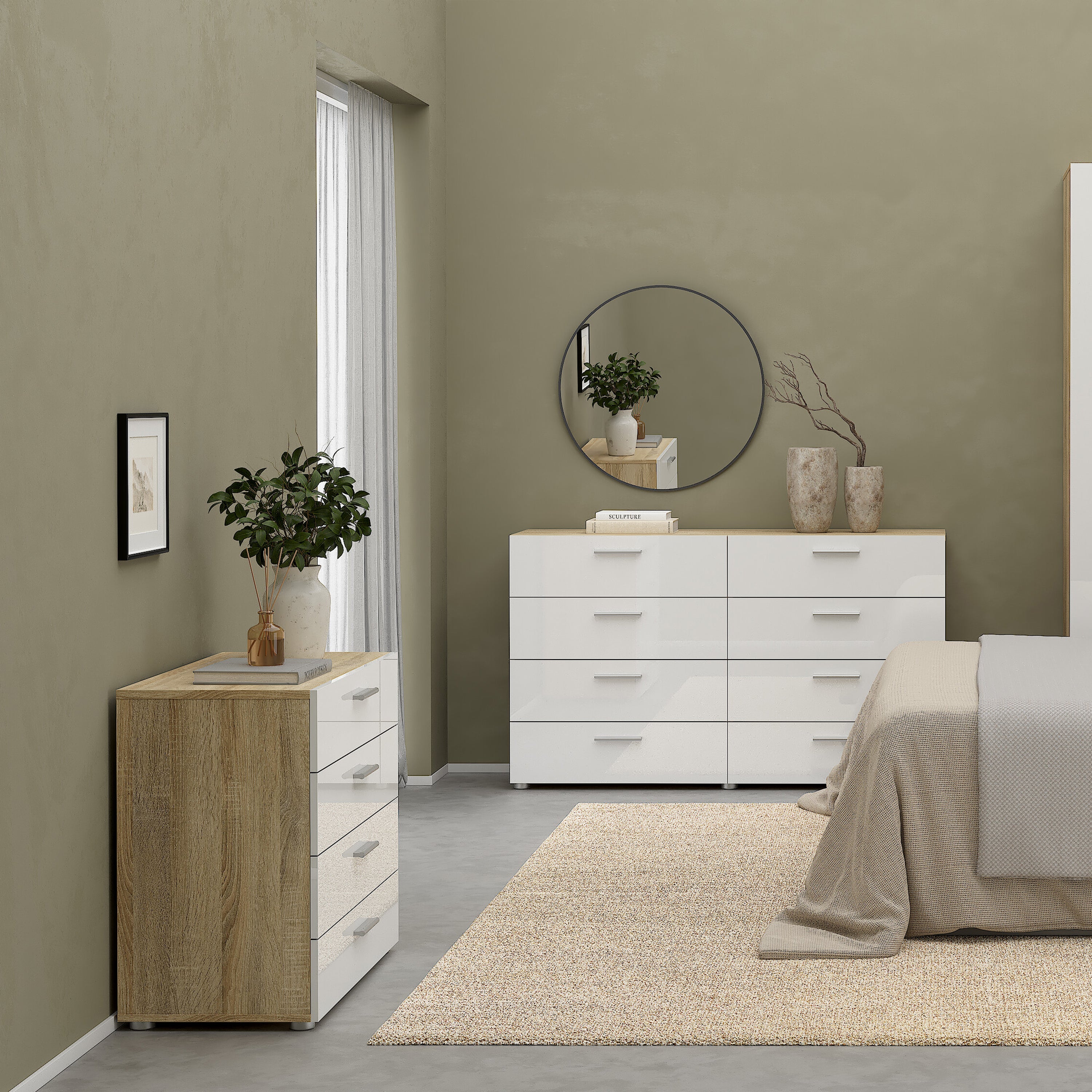 Pepe Chest of 4 Drawers in Oak with White High Gloss – FTG, view 6