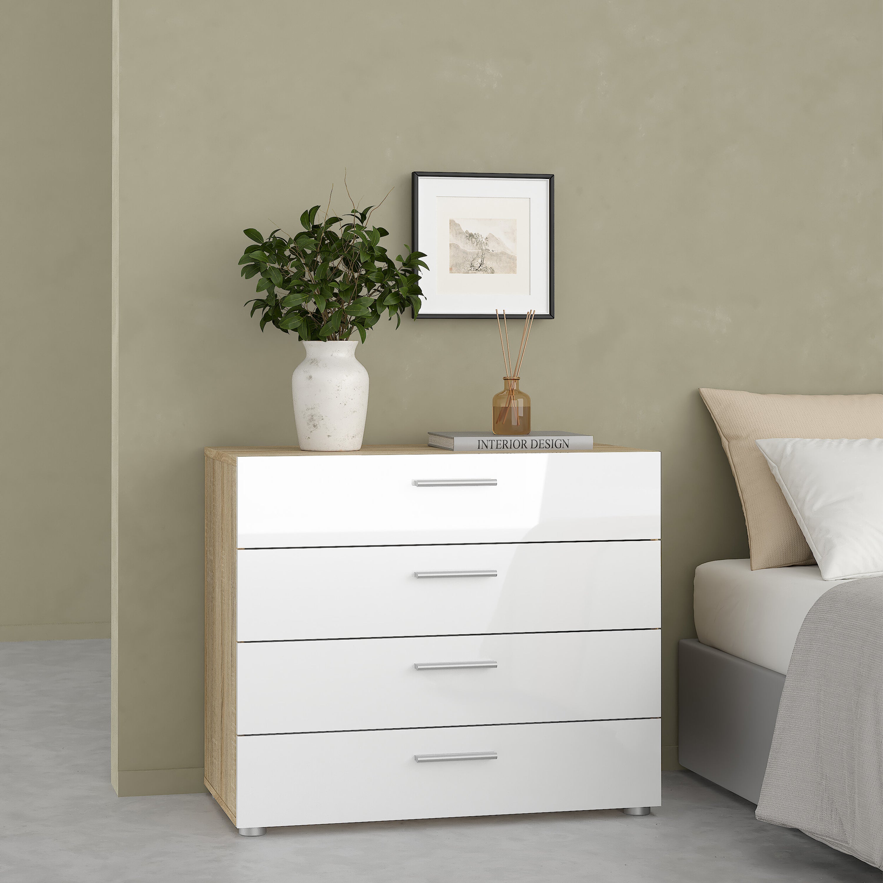 Pepe Chest of 4 Drawers in Oak with White High Gloss – FTG, view 7