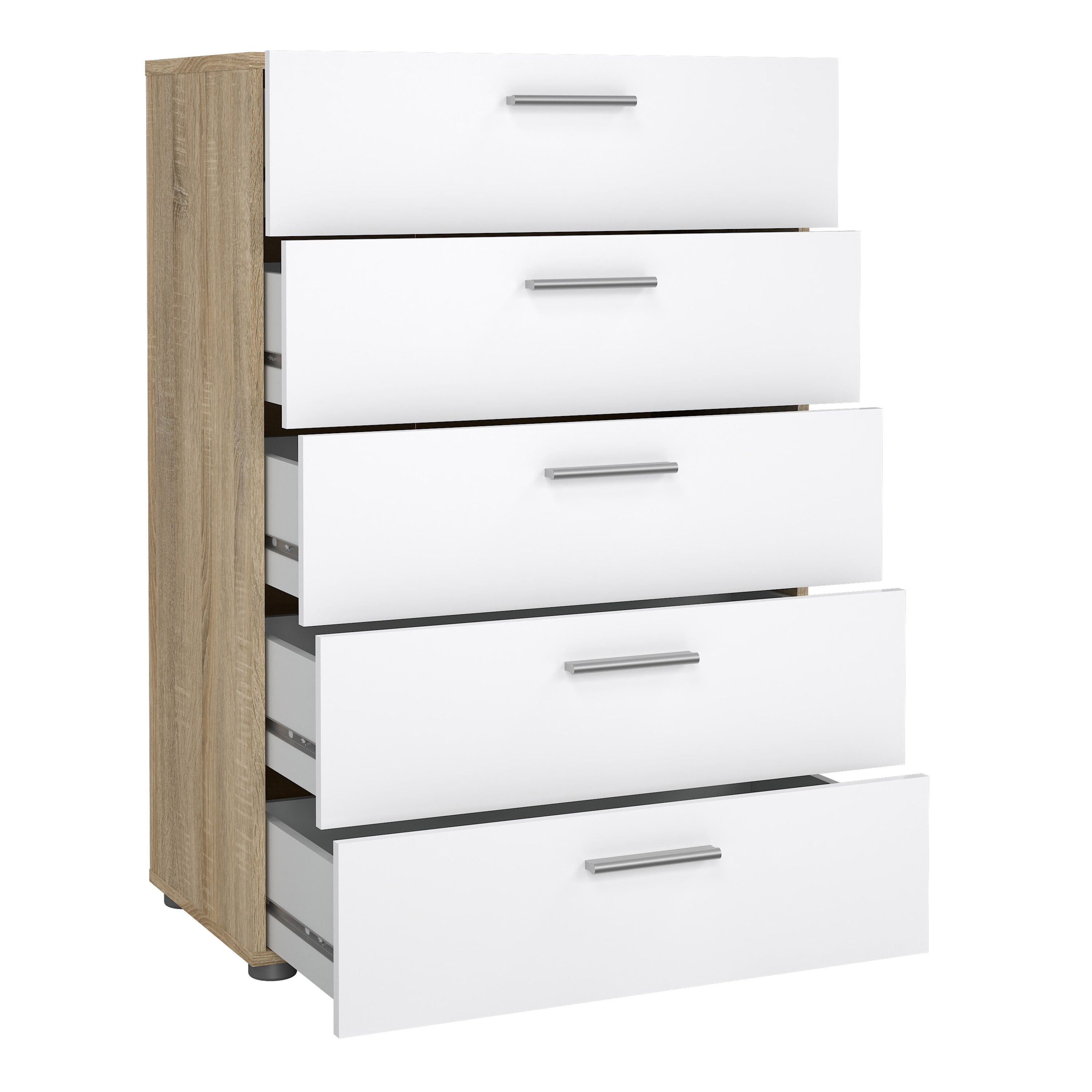 Pepe Chest of 5 Drawers in Oak with White High Gloss – FTG, view 4