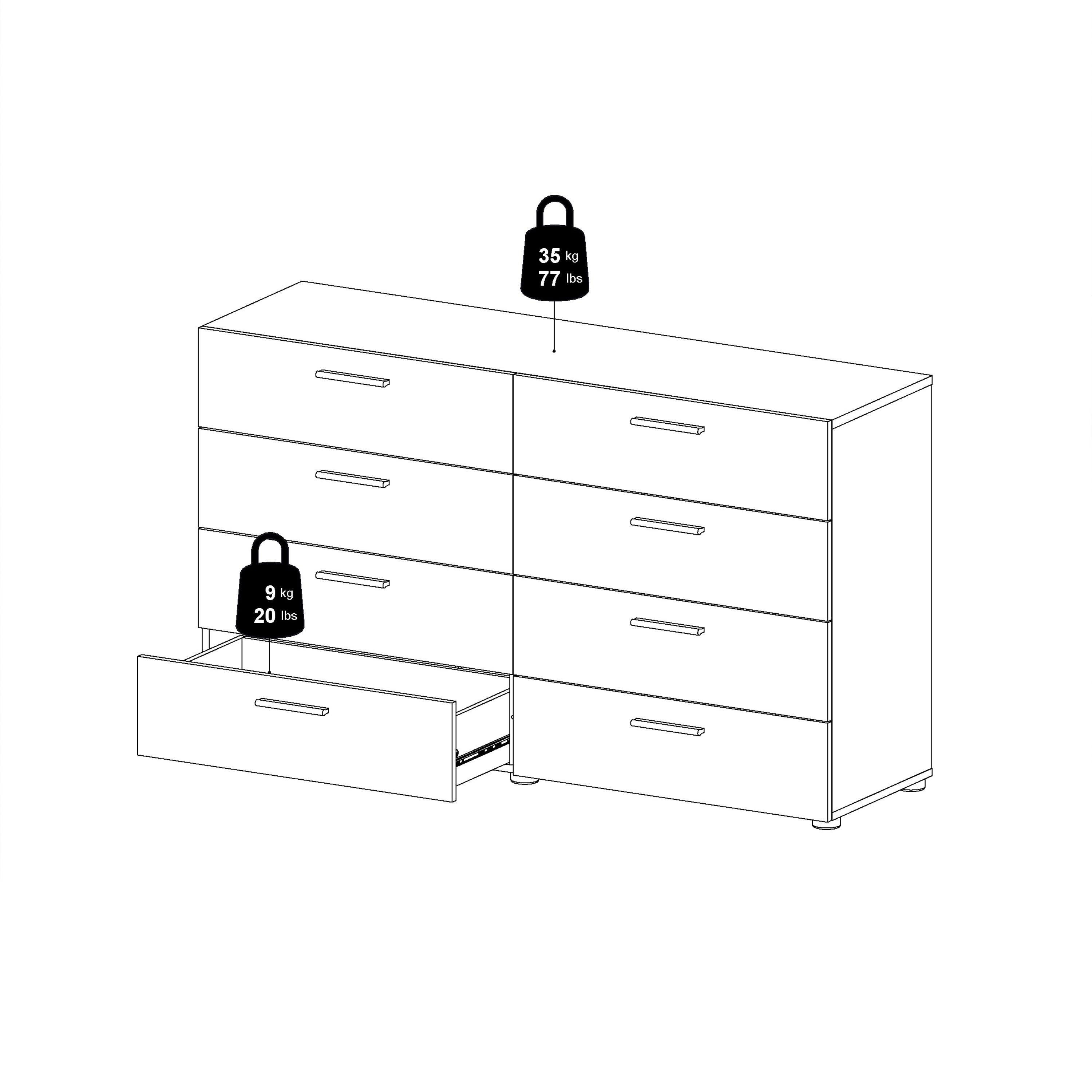 Pepe Wide Chest of 8 Drawers (4+4) in Oak structure/White High Gloss – FTG, view 10