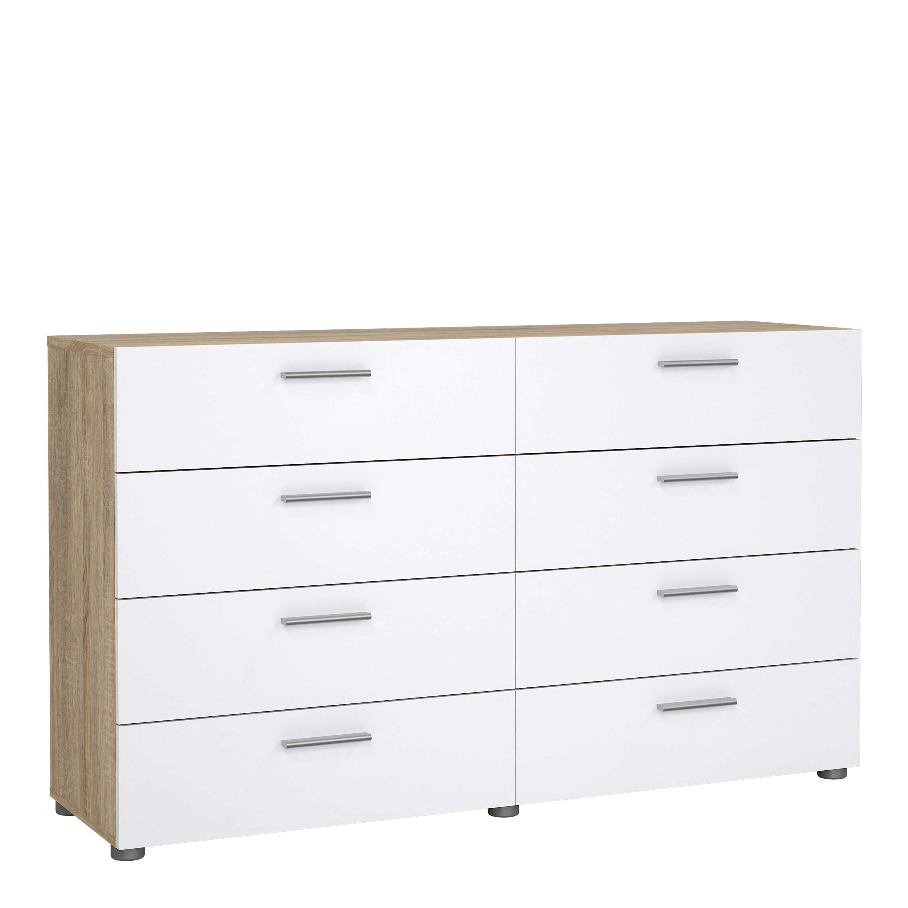 Pepe Wide Chest of 8 Drawers (4+4) in Oak structure/White High Gloss – FTG