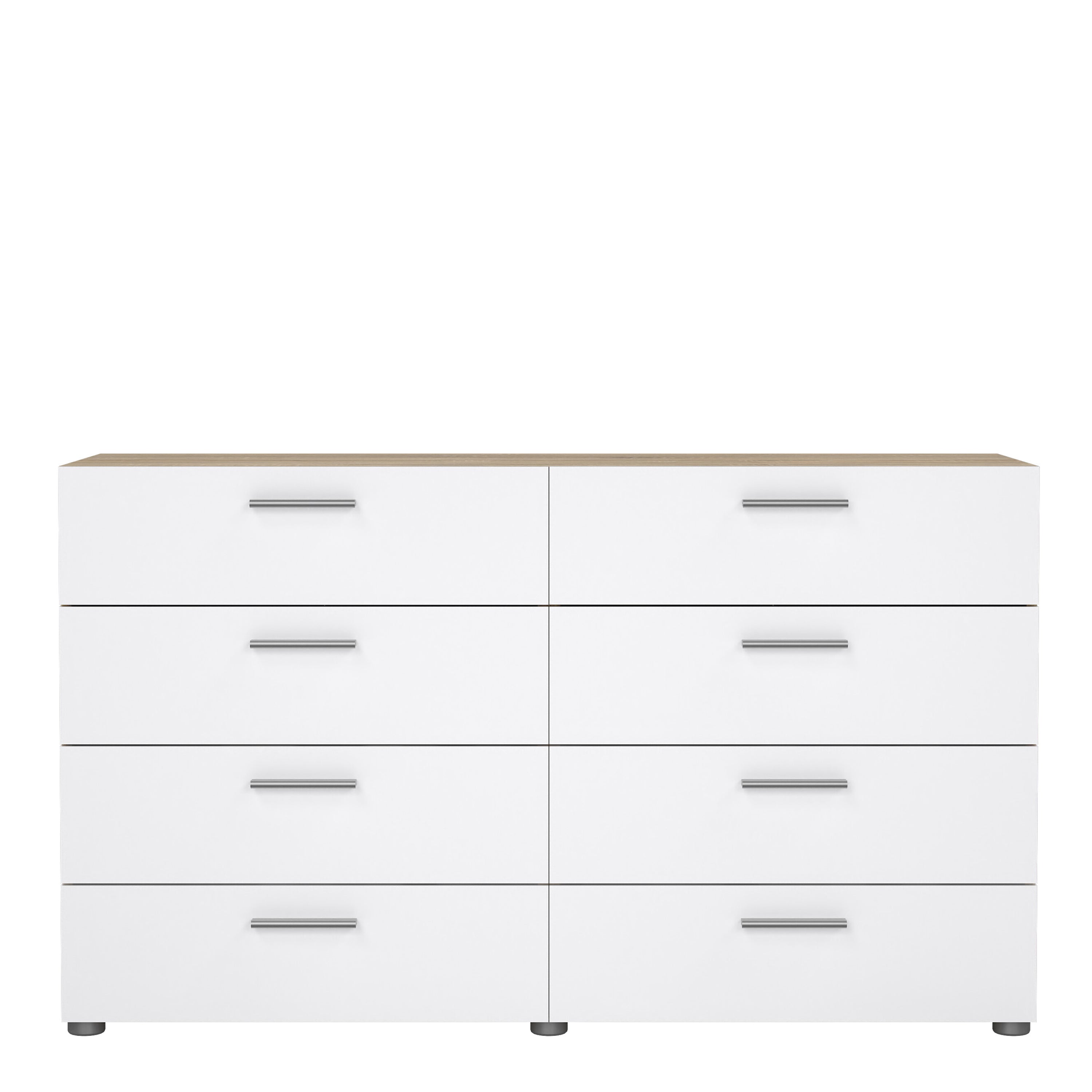 Pepe Wide Chest of 8 Drawers (4+4) in Oak structure/White High Gloss – FTG, view 2