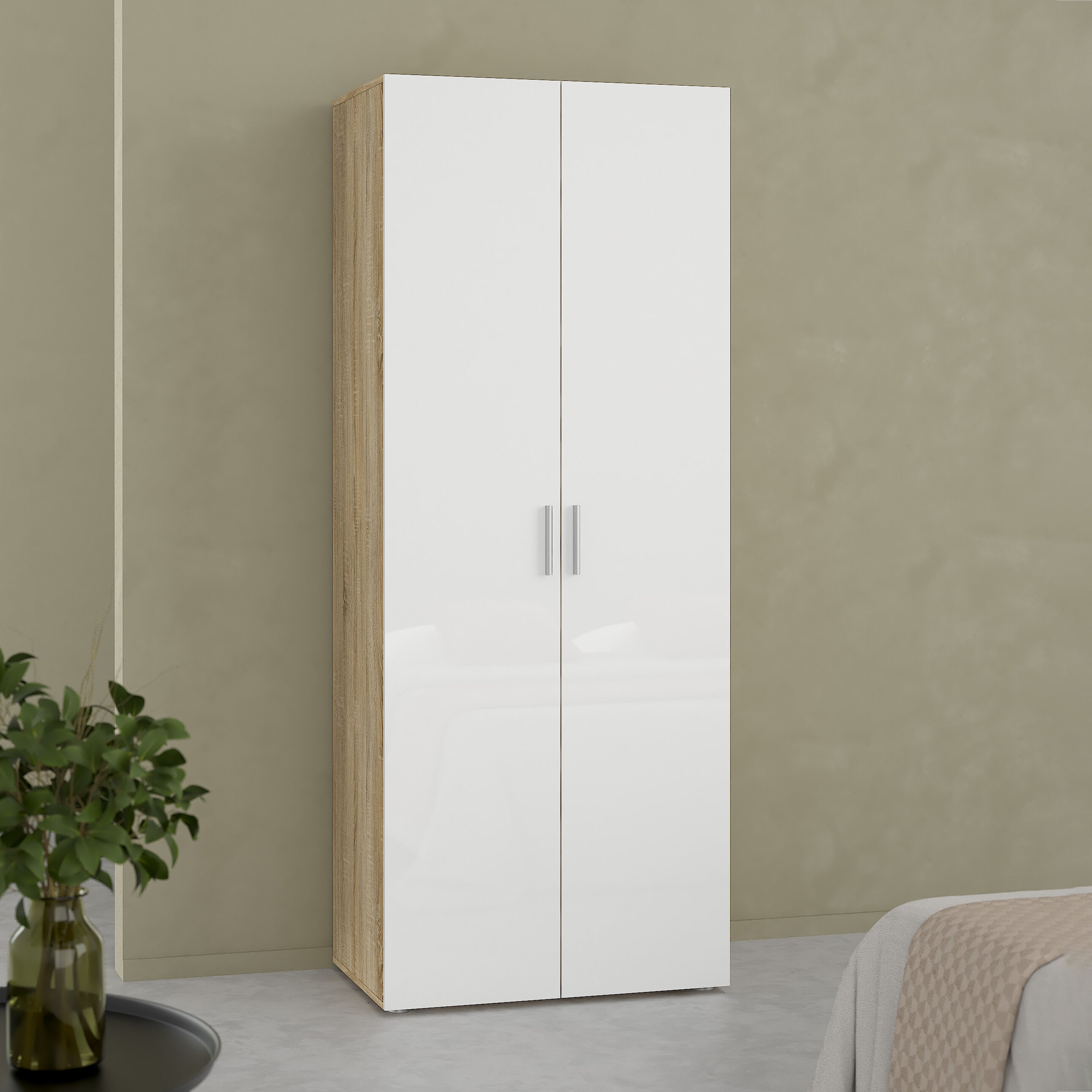Pepe Wardrobe with 2 Doors in Oak with White High Gloss – FTG, view 6