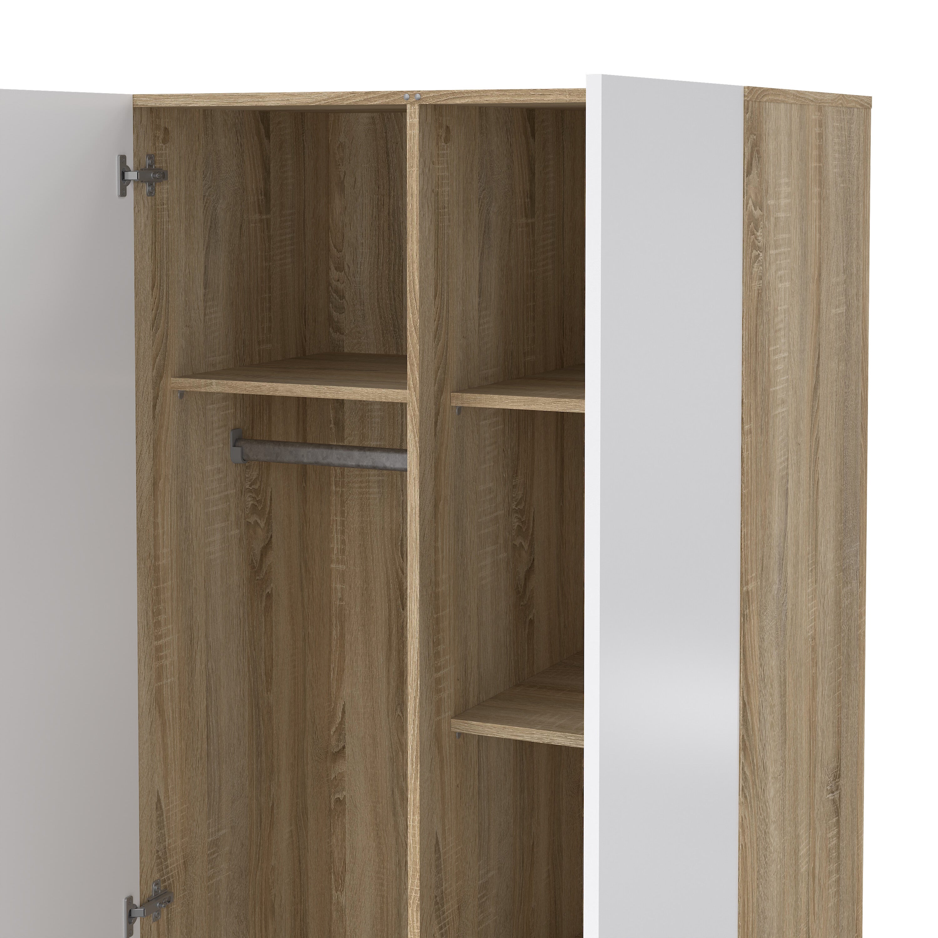 Pepe Wardrobe with 2 Doors in Oak with White High Gloss – FTG, view 8