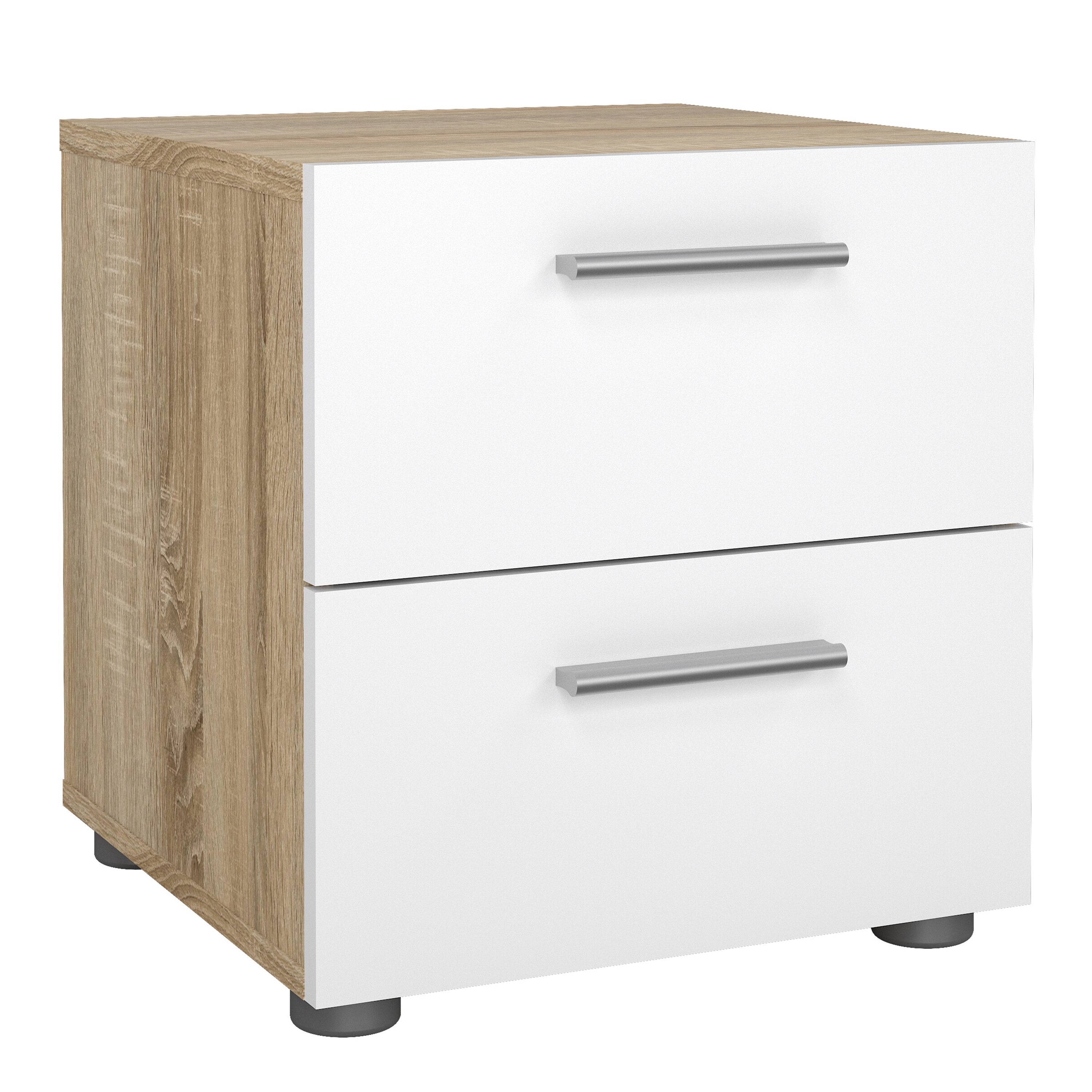 Pepe Package - Bedside 2 Drawers + Chest of 4 Drawers + Wardrobe with 2 Doors in Oak with White High Gloss – FTG, view 2
