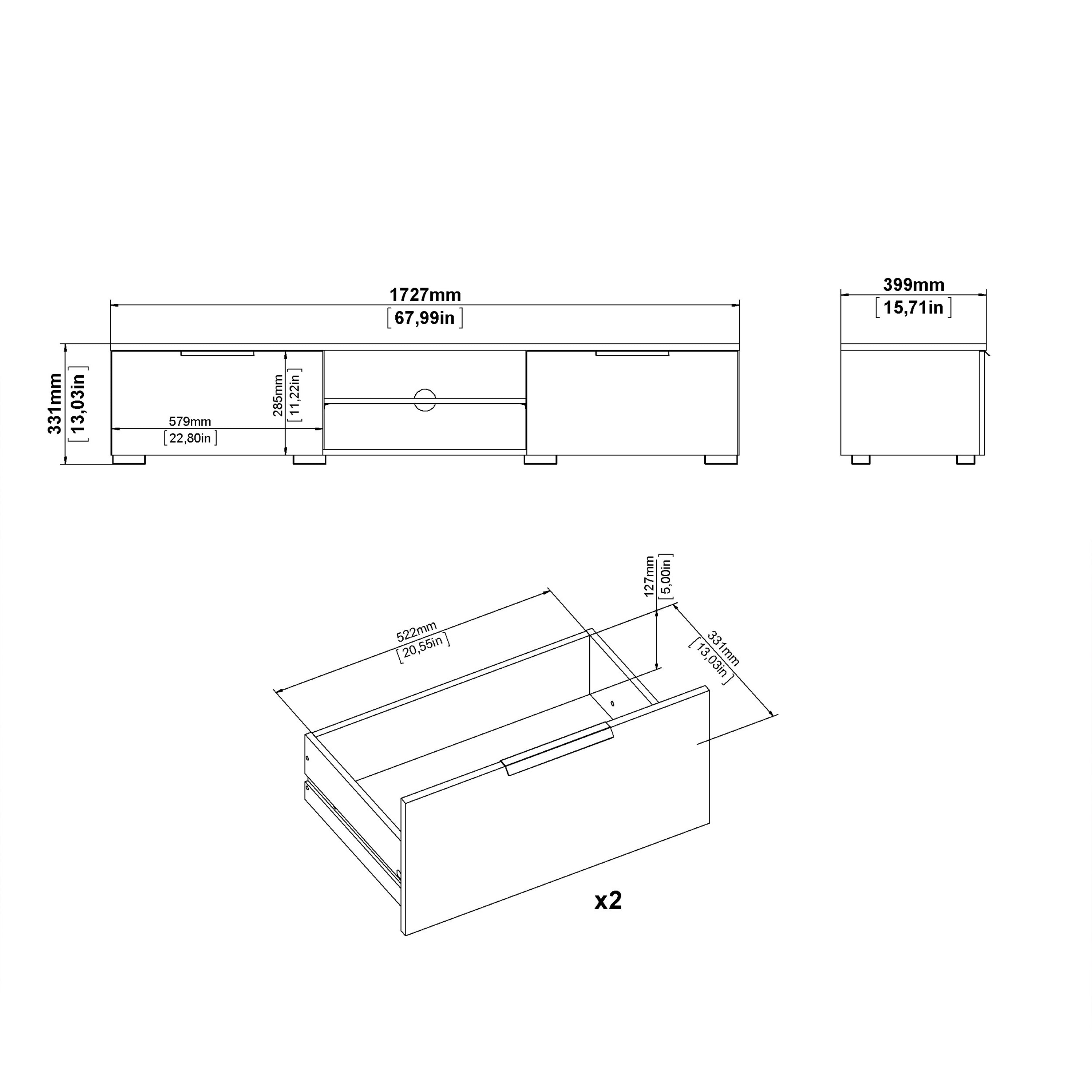 Match TV Unit 2 Drawers 2 Shelf in Jackson Hickory Oak – FTG, view 9