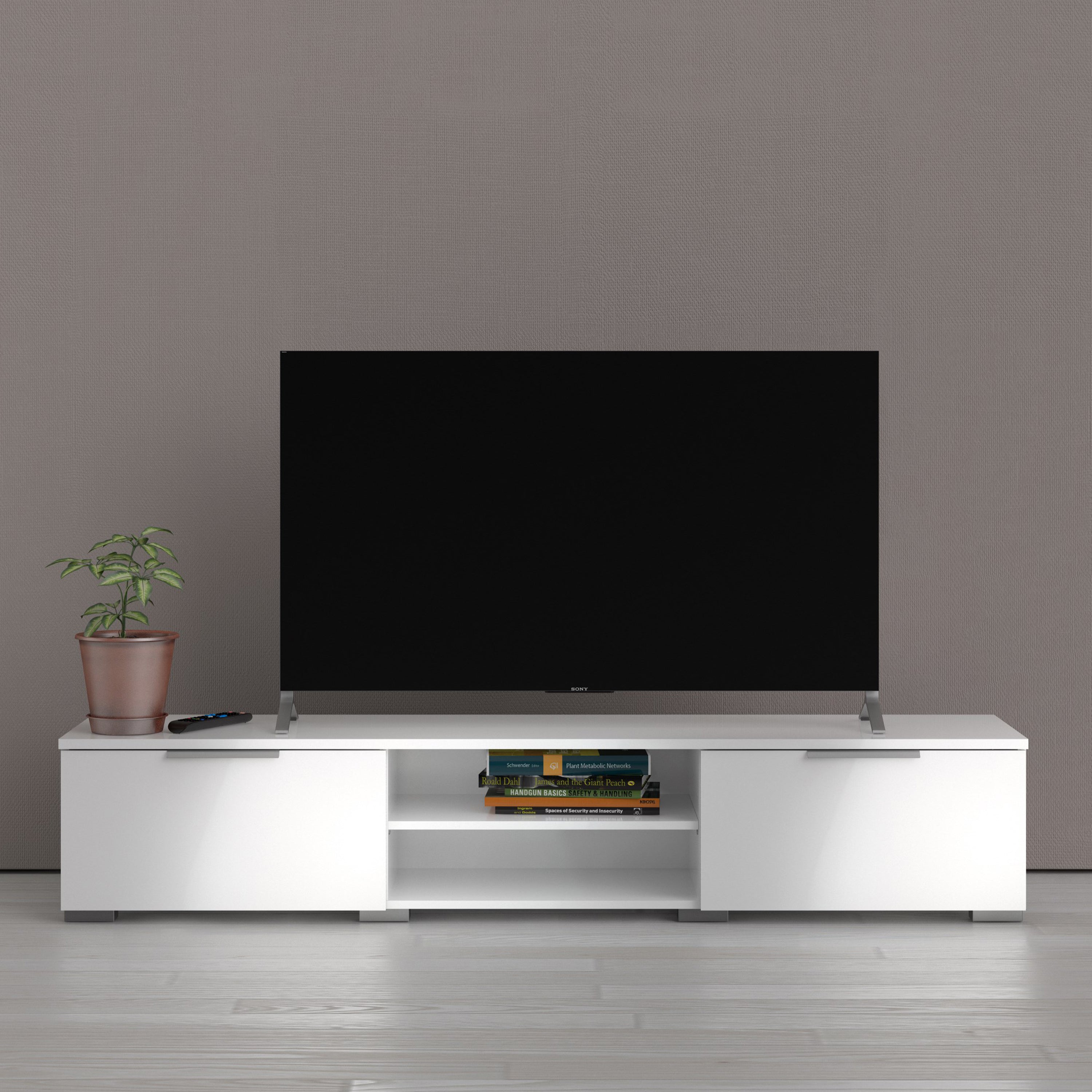 Match TV Unit 2 Drawers 2 Shelf in White High Gloss – FTG, view 5