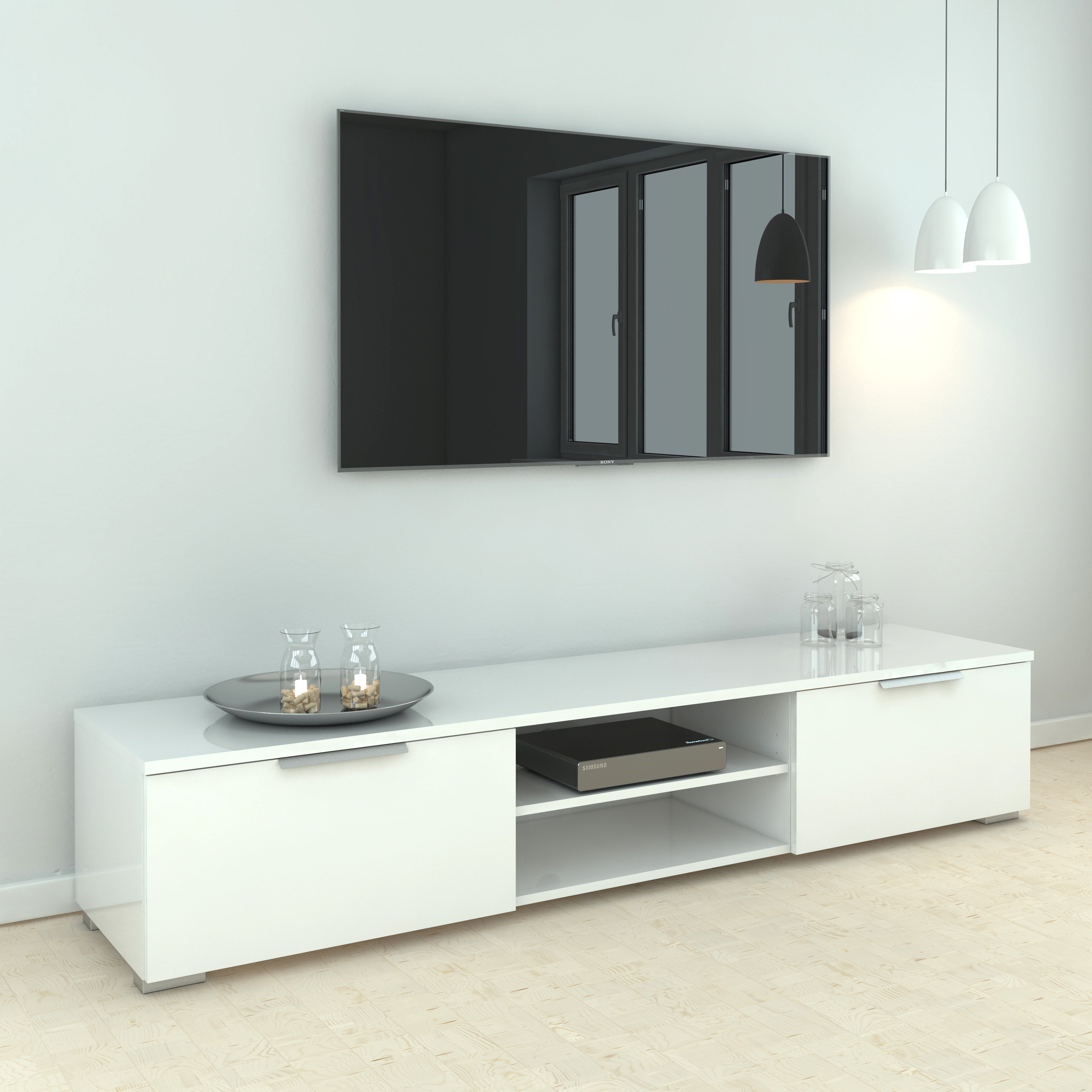 Match TV Unit 2 Drawers 2 Shelf in White High Gloss – FTG, view 6
