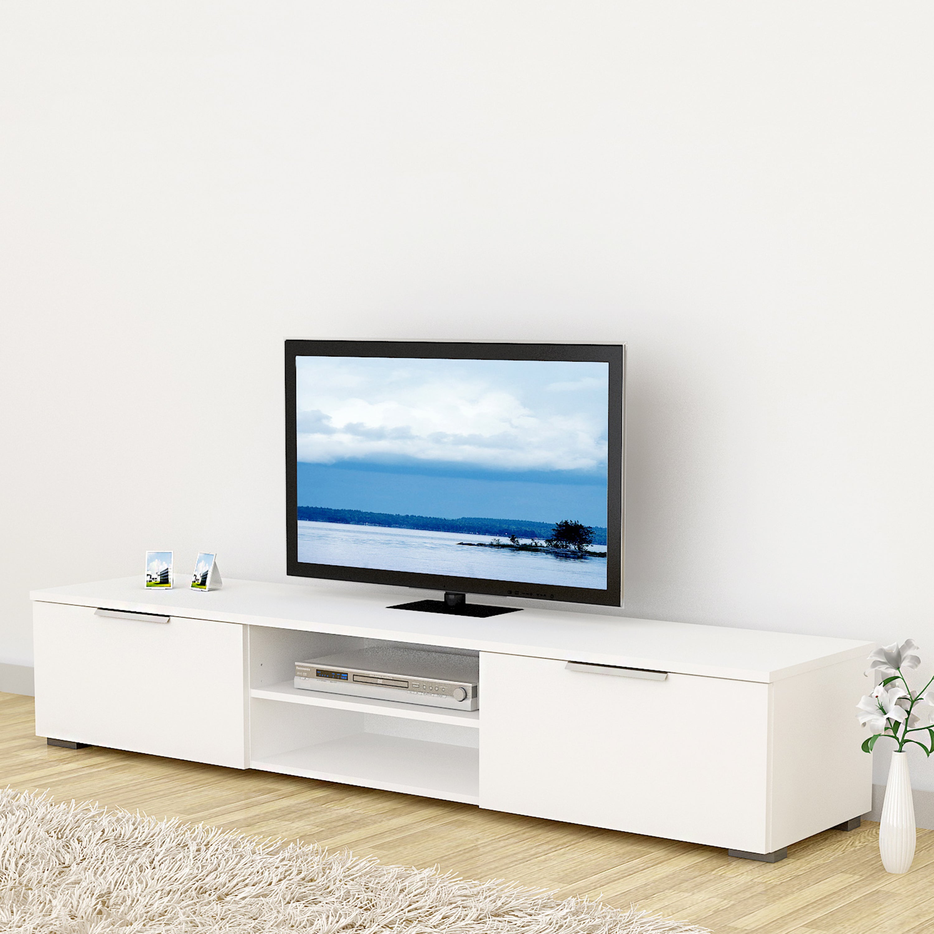 Match TV Unit 2 Drawers 2 Shelf in White High Gloss – FTG, view 7