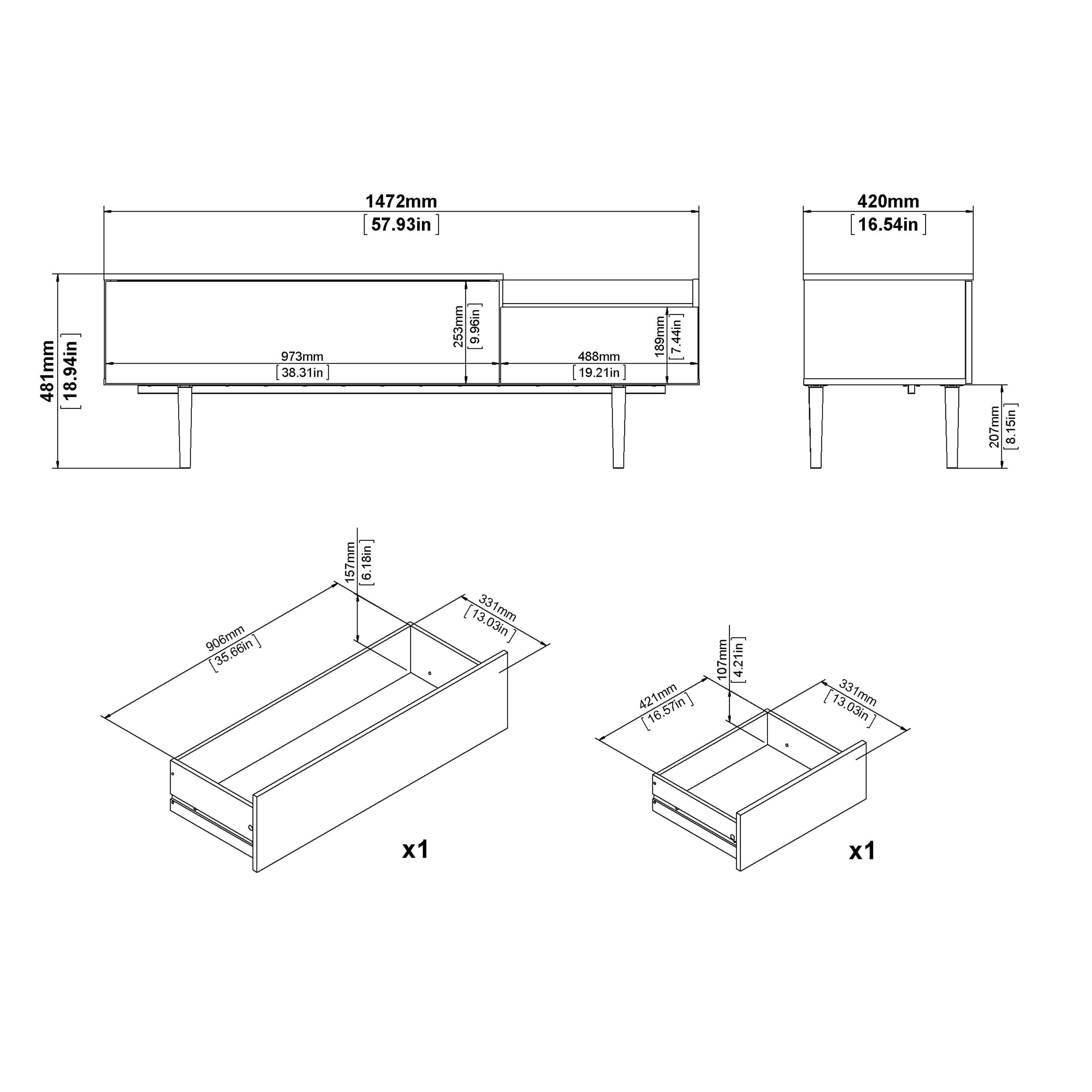 Unit Sideboard 2 Drawers 3 Doors in White and Walnut – FTG, view 12