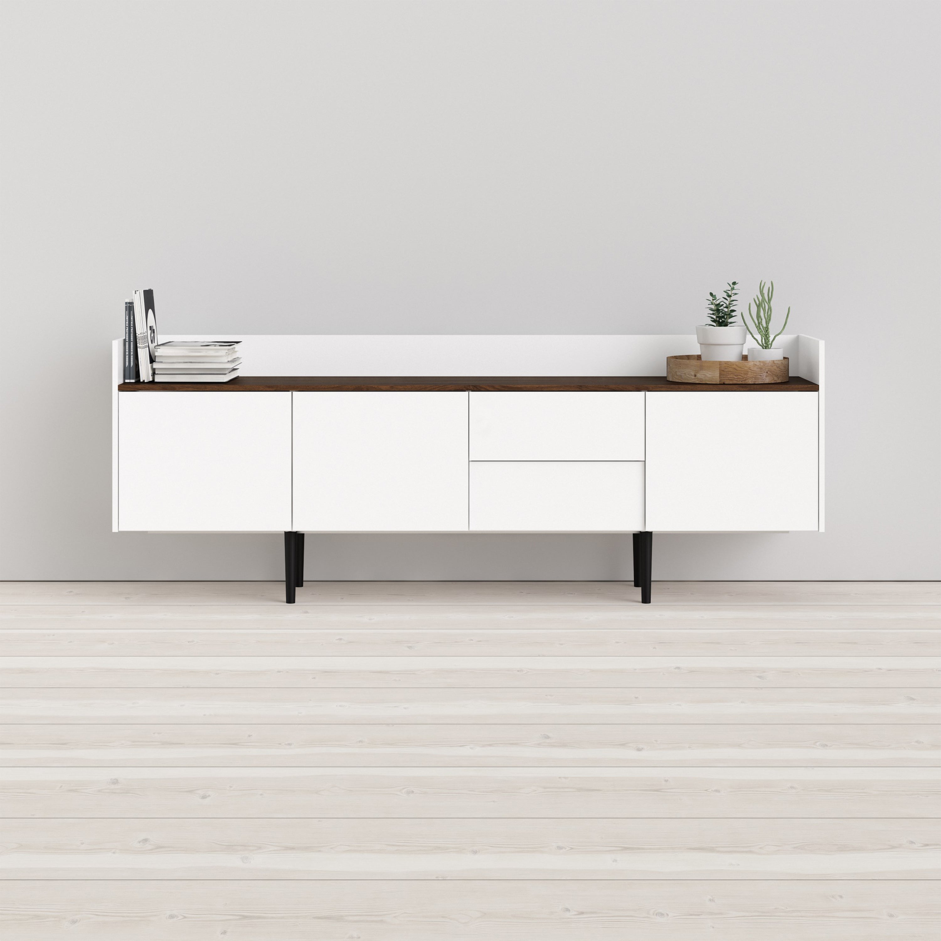 Unit Sideboard 2 Drawers 3 Doors in White and Walnut – FTG, view 6