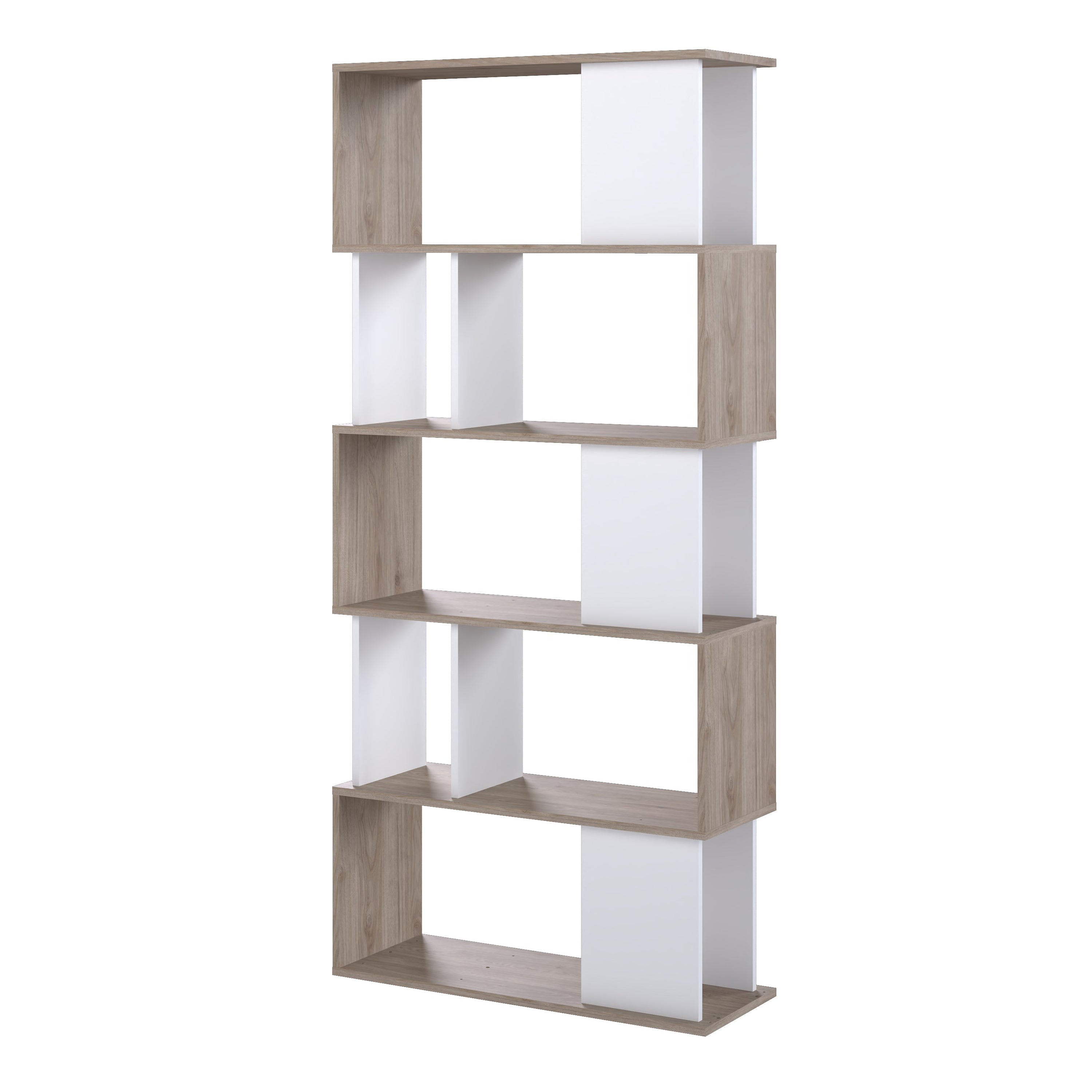 Maze Open Bookcase 4 Shelves in Jackson Hickory Oak and White – FTG, view 3