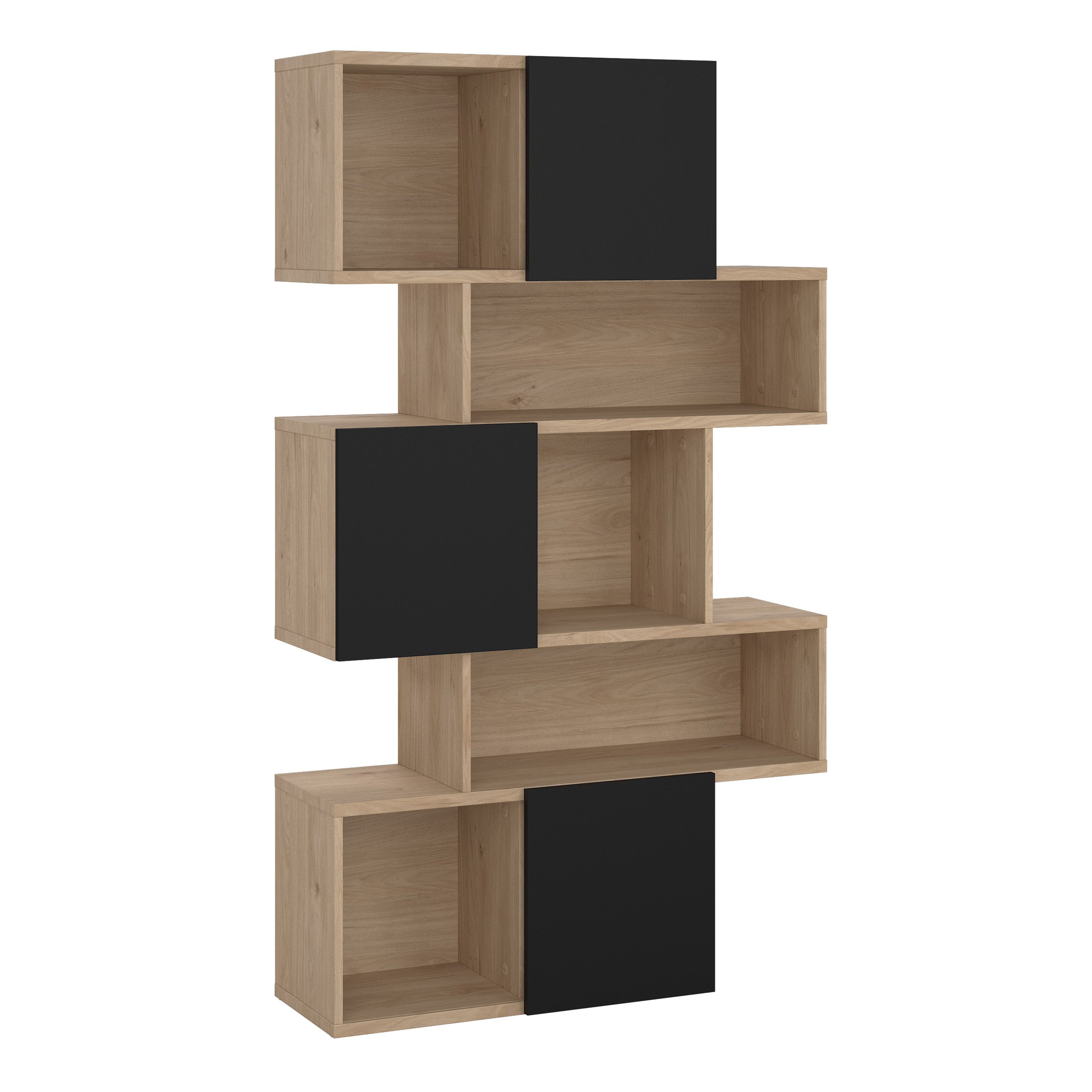 Maze Asymmetrical Bookcase with 3 Doors in Jackson Hickory and Black – FTG