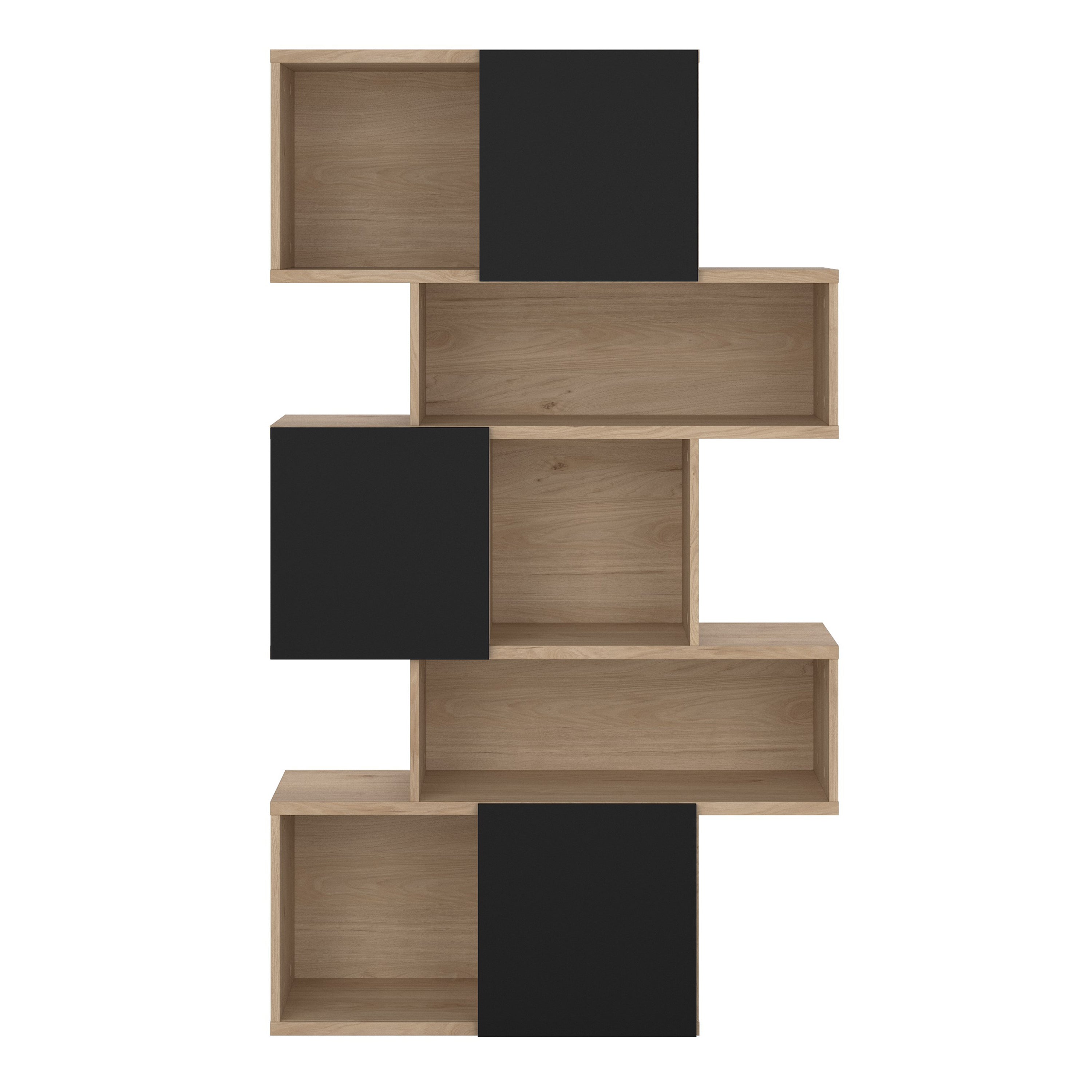 Maze Asymmetrical Bookcase with 3 Doors in Jackson Hickory and Black – FTG, view 2