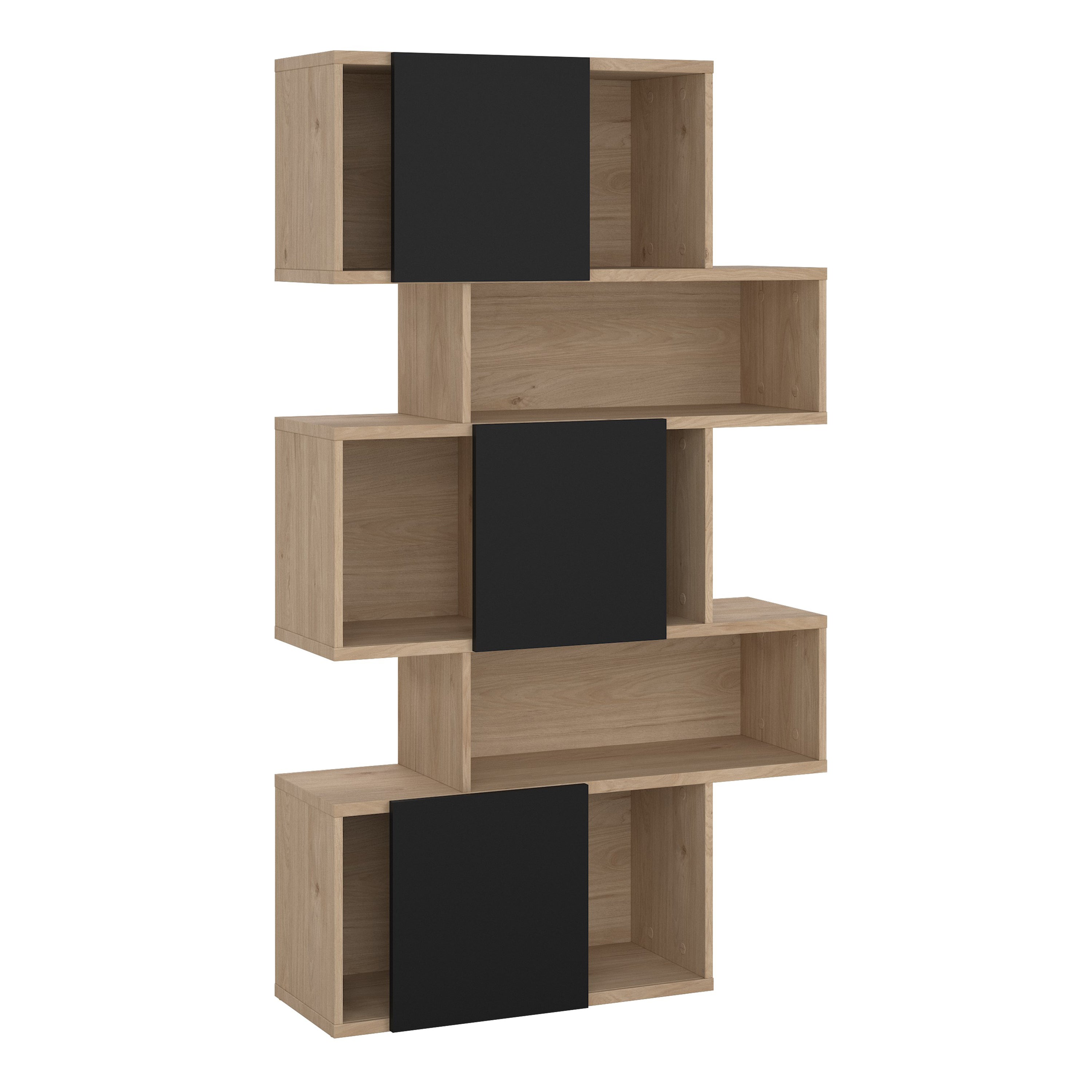 Maze Asymmetrical Bookcase with 3 Doors in Jackson Hickory and Black – FTG, view 5