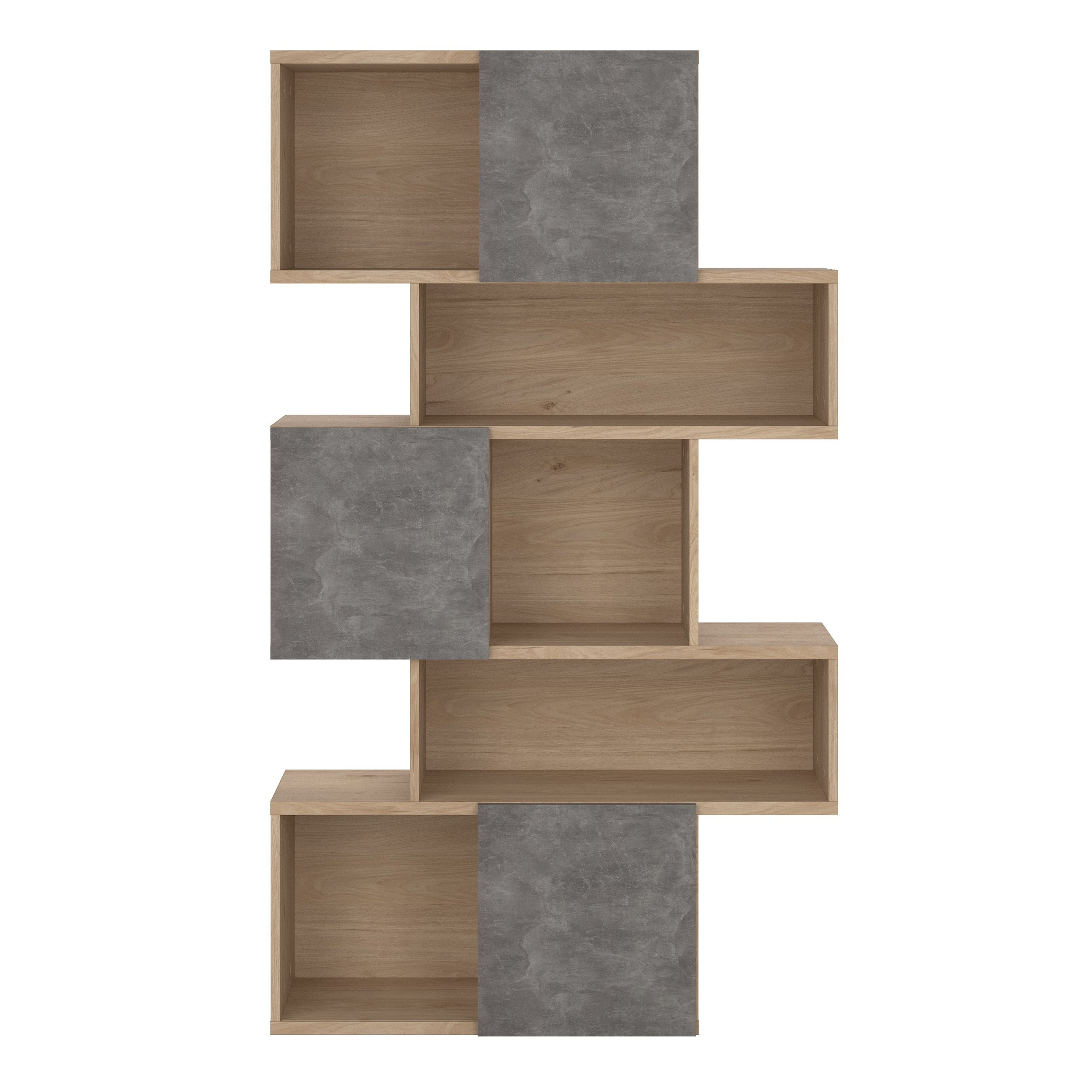 Maze Asymmetrical Bookcase with 3 Doors in Jackson Hickory and Concrete – FTG, view 2