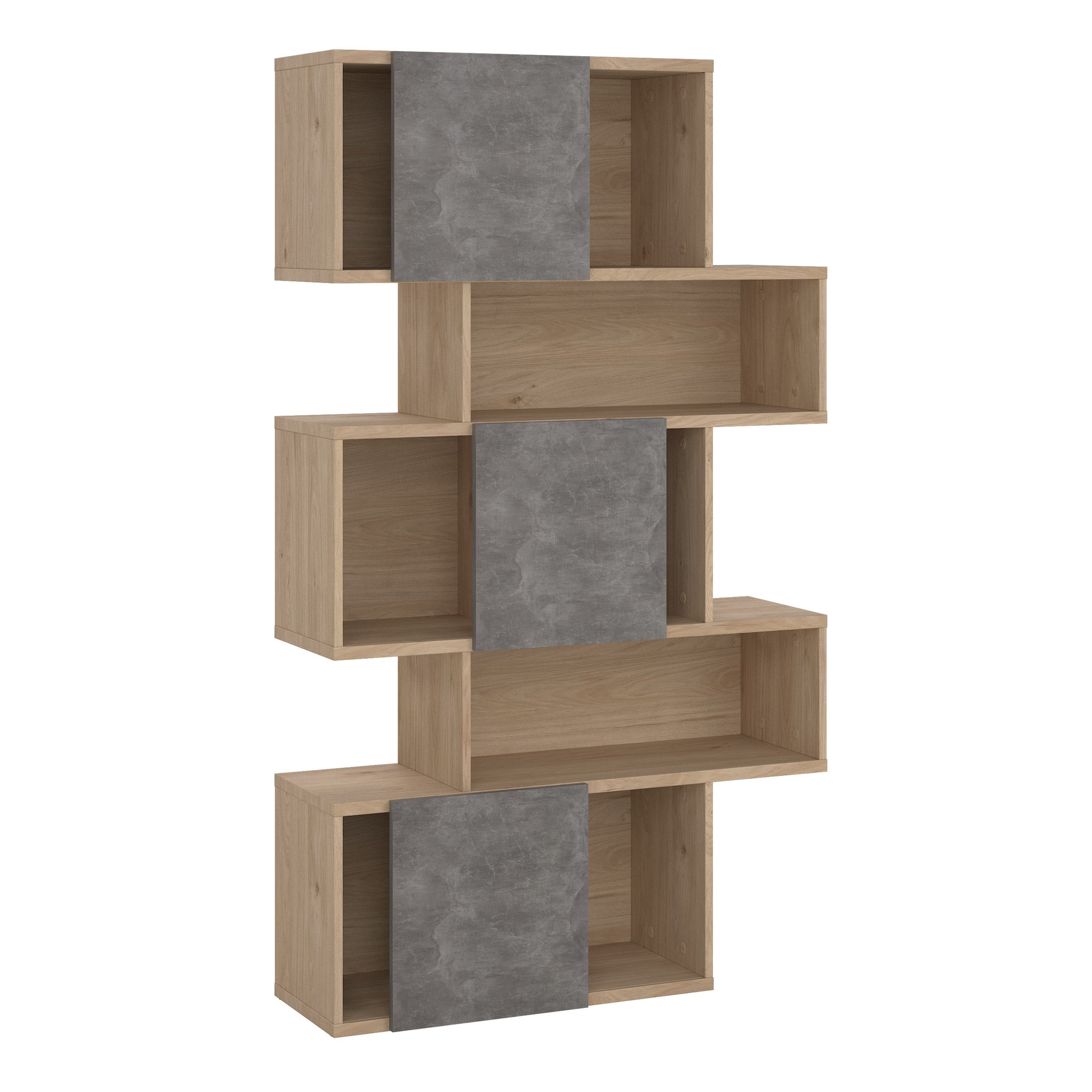Maze Asymmetrical Bookcase with 3 Doors in Jackson Hickory and Concrete – FTG, view 5