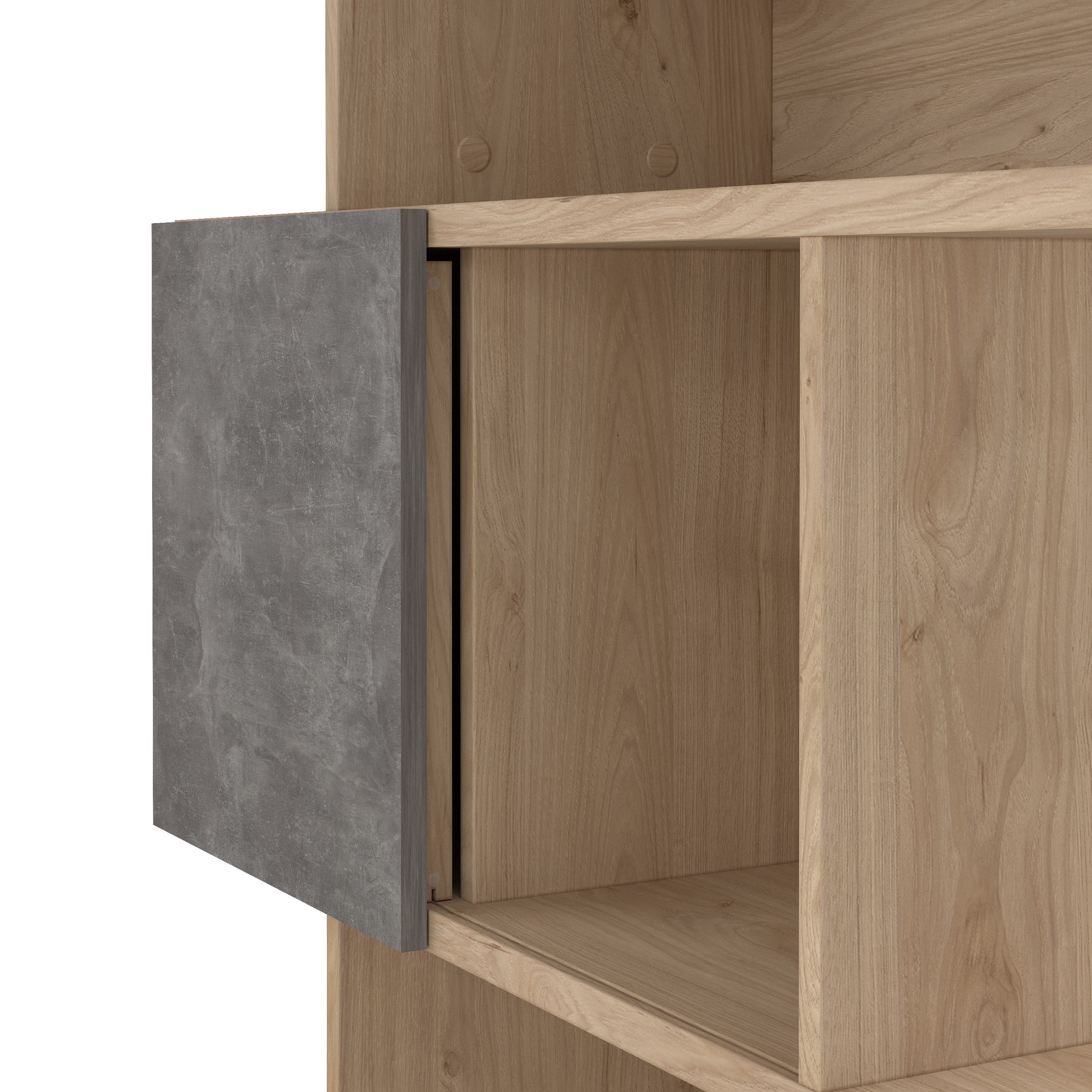 Maze Asymmetrical Bookcase with 3 Doors in Jackson Hickory and Concrete – FTG, view 7