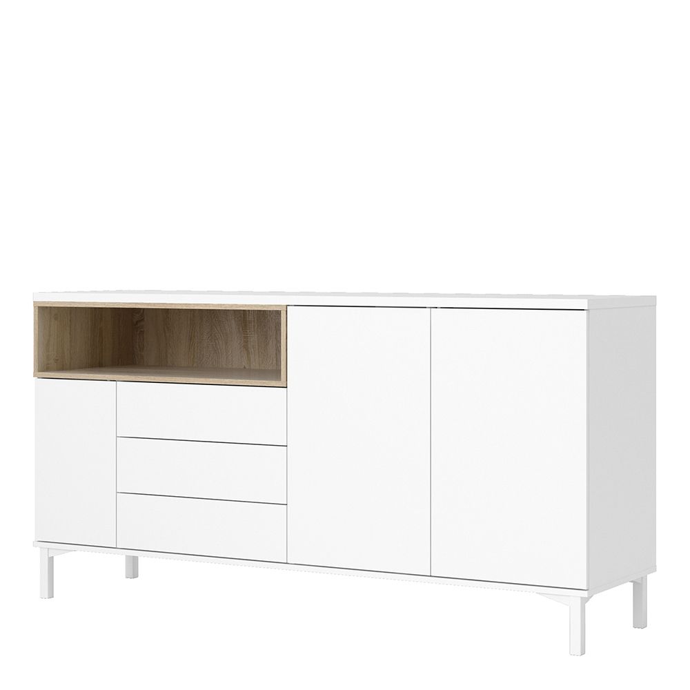 Roomers Sideboard 3 Drawers 3 Doors in White and Oak – FTG, view 4