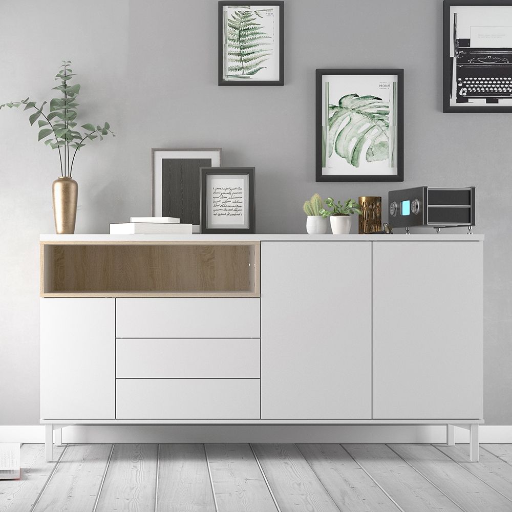 Roomers Sideboard 3 Drawers 3 Doors in White and Oak – FTG, view 2