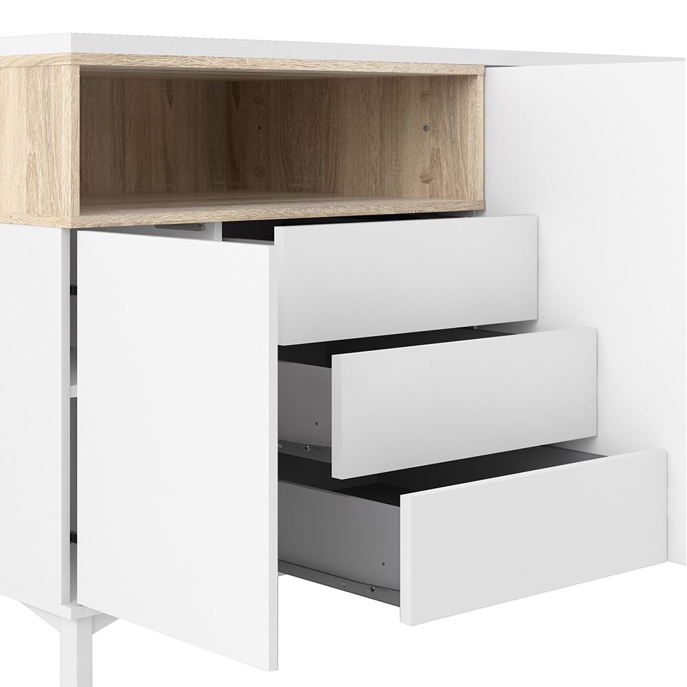 Roomers Sideboard 3 Drawers 3 Doors in White and Oak – FTG, view 9