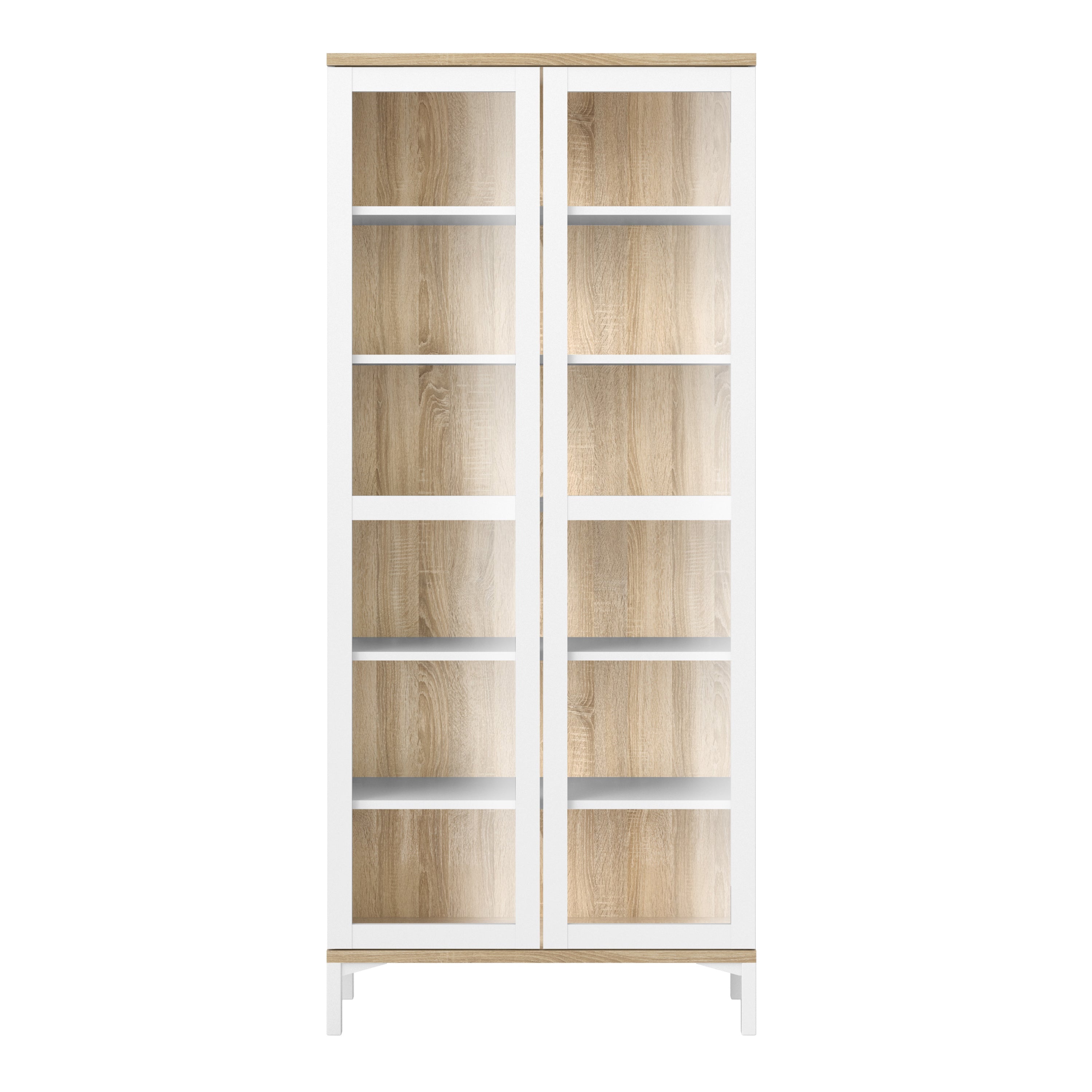 Roomers Display Cabinet Glazed 2 Doors in White and Oak – FTG, view 2