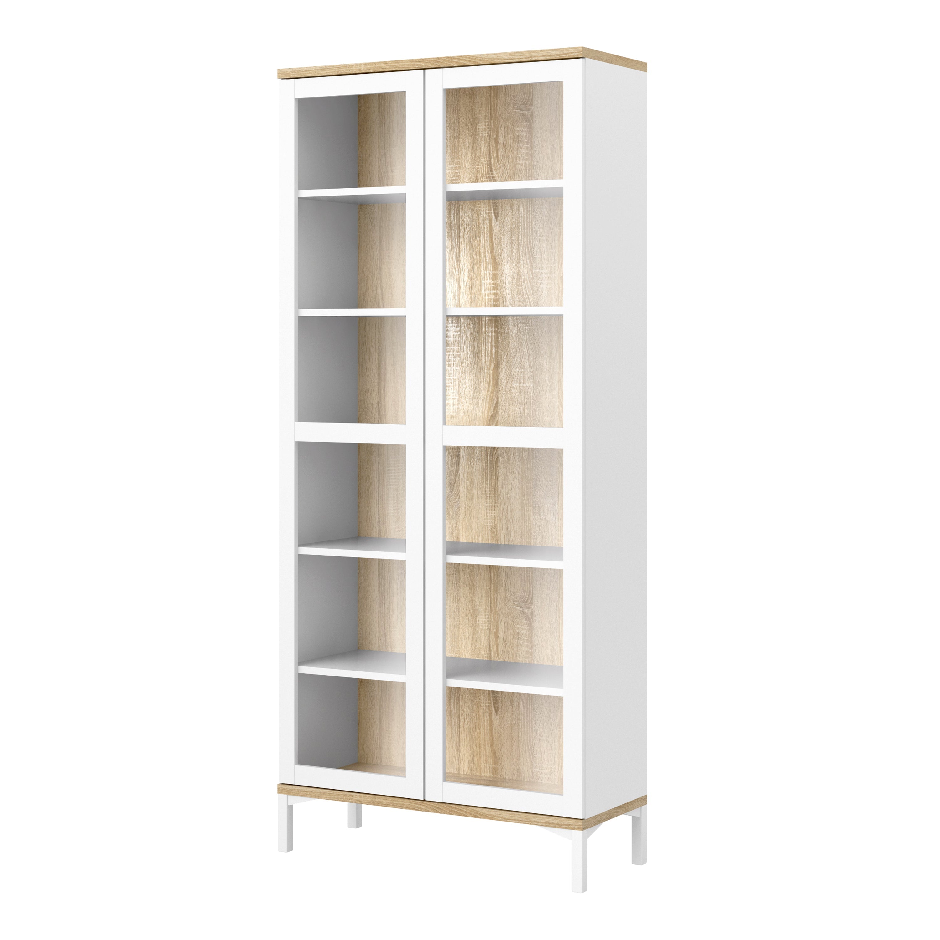 Roomers Display Cabinet Glazed 2 Doors in White and Oak – FTG, view 3