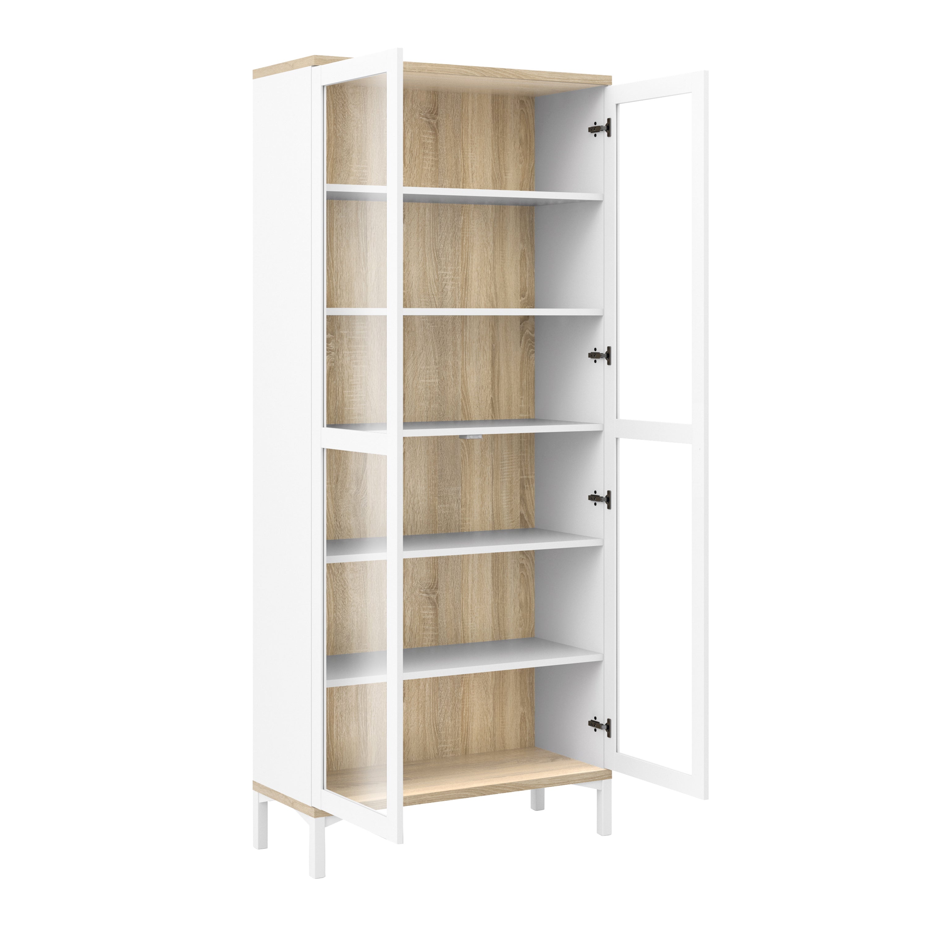 Roomers Display Cabinet Glazed 2 Doors in White and Oak – FTG, view 4