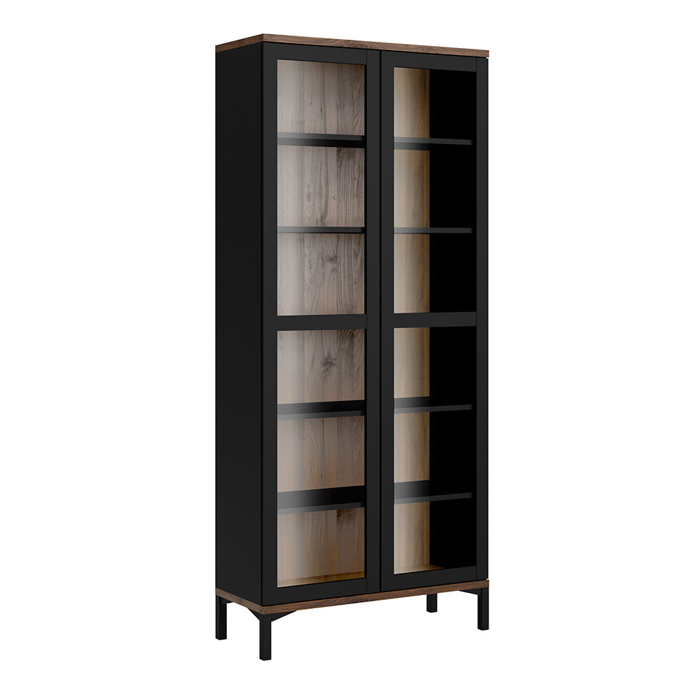 Roomers Display Cabinet Glazed 2 Doors in Black and Walnut – FTG