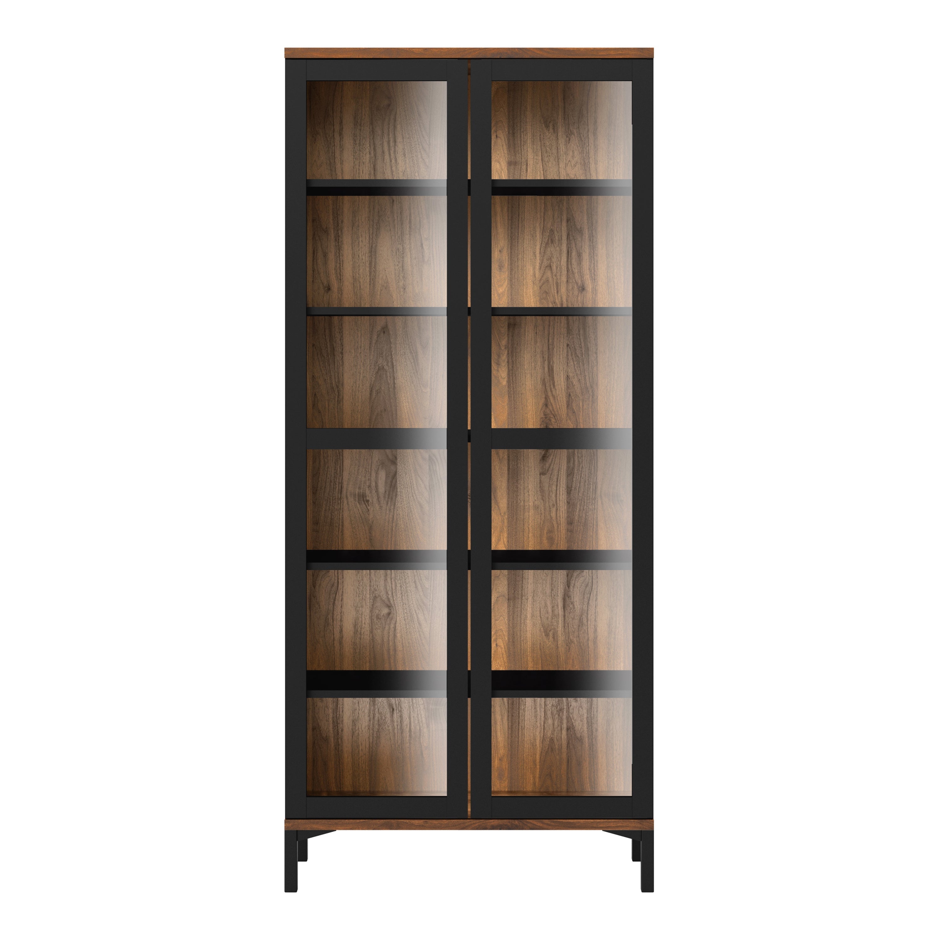 Roomers Display Cabinet Glazed 2 Doors in Black and Walnut – FTG, view 2