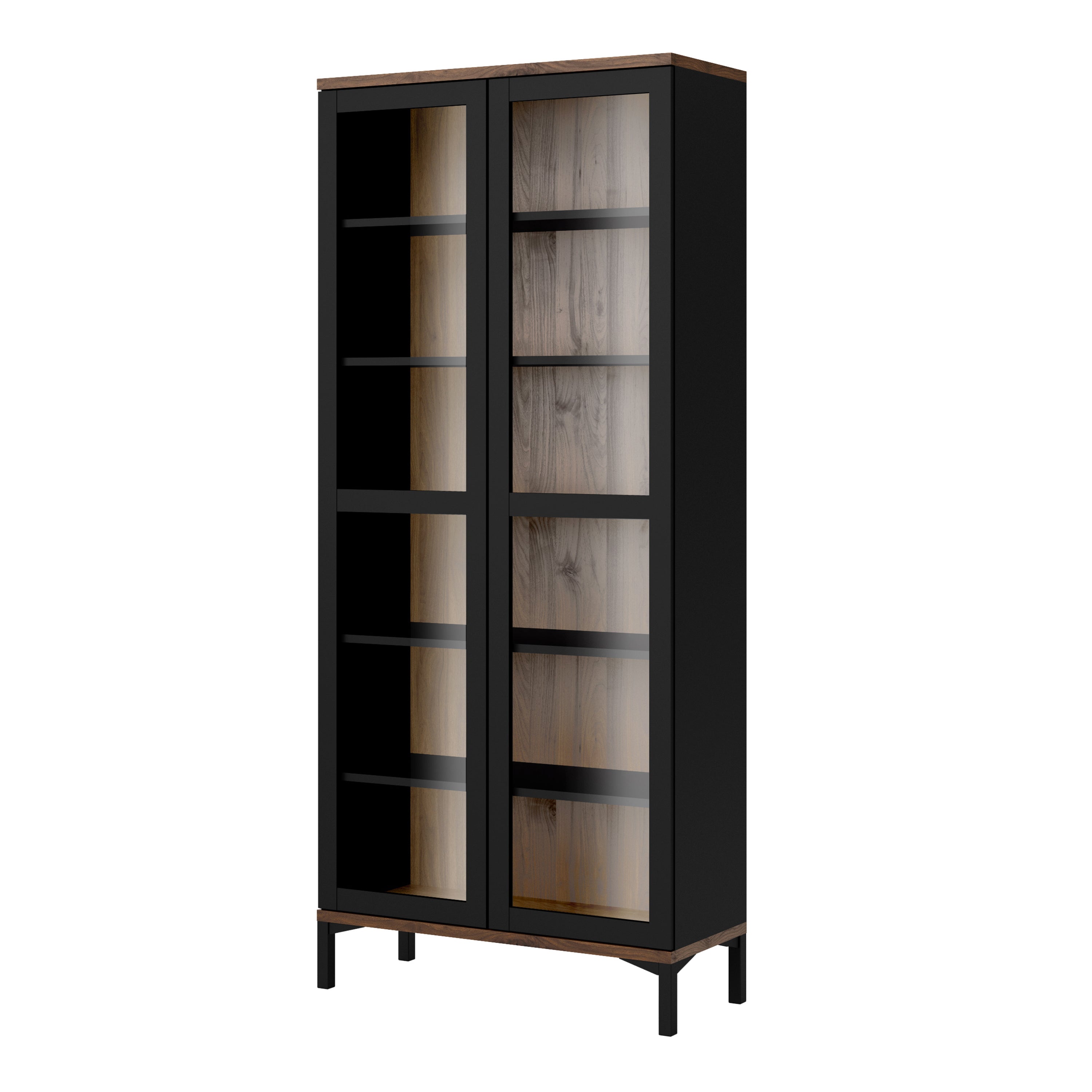 Roomers Display Cabinet Glazed 2 Doors in Black and Walnut – FTG, view 3