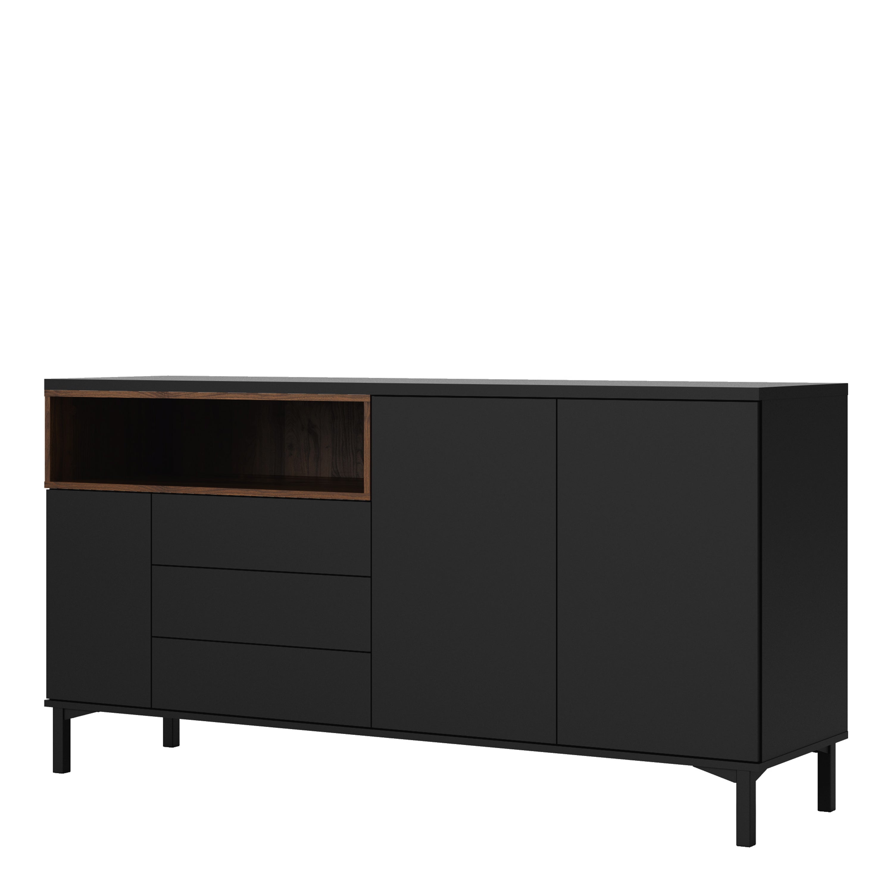 Roomers Sideboard 3 Drawers 3 Doors in Black and Walnut – FTG, view 3