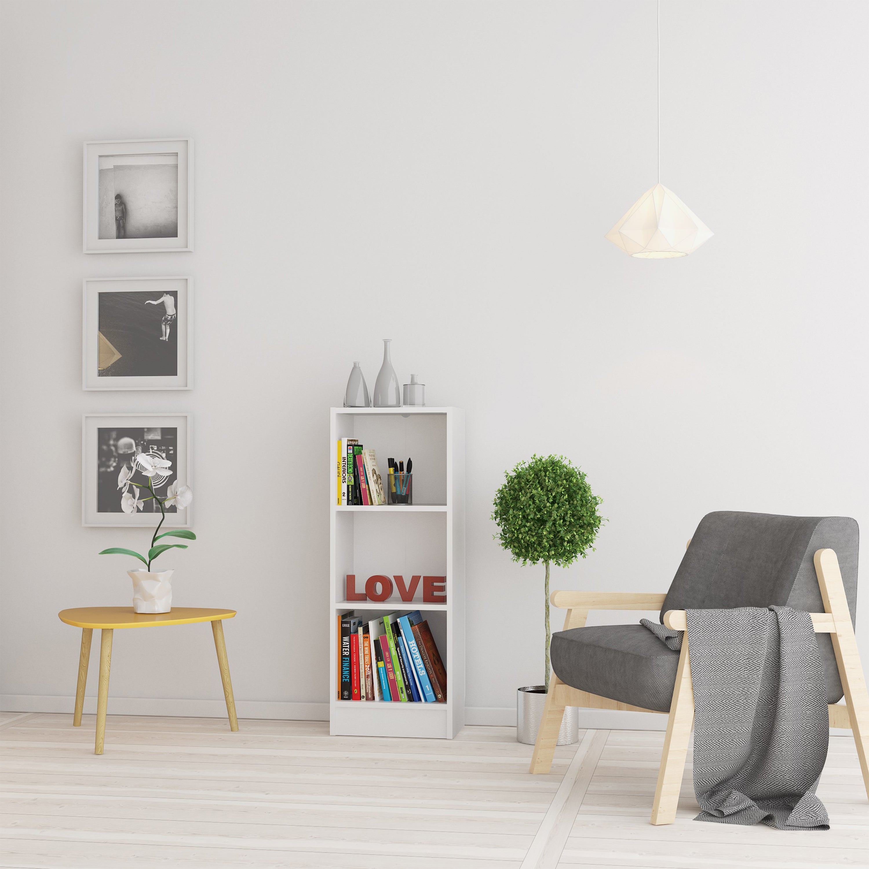 Basic Low Narrow Bookcase (2 Shelves) in White – FTG, view 7